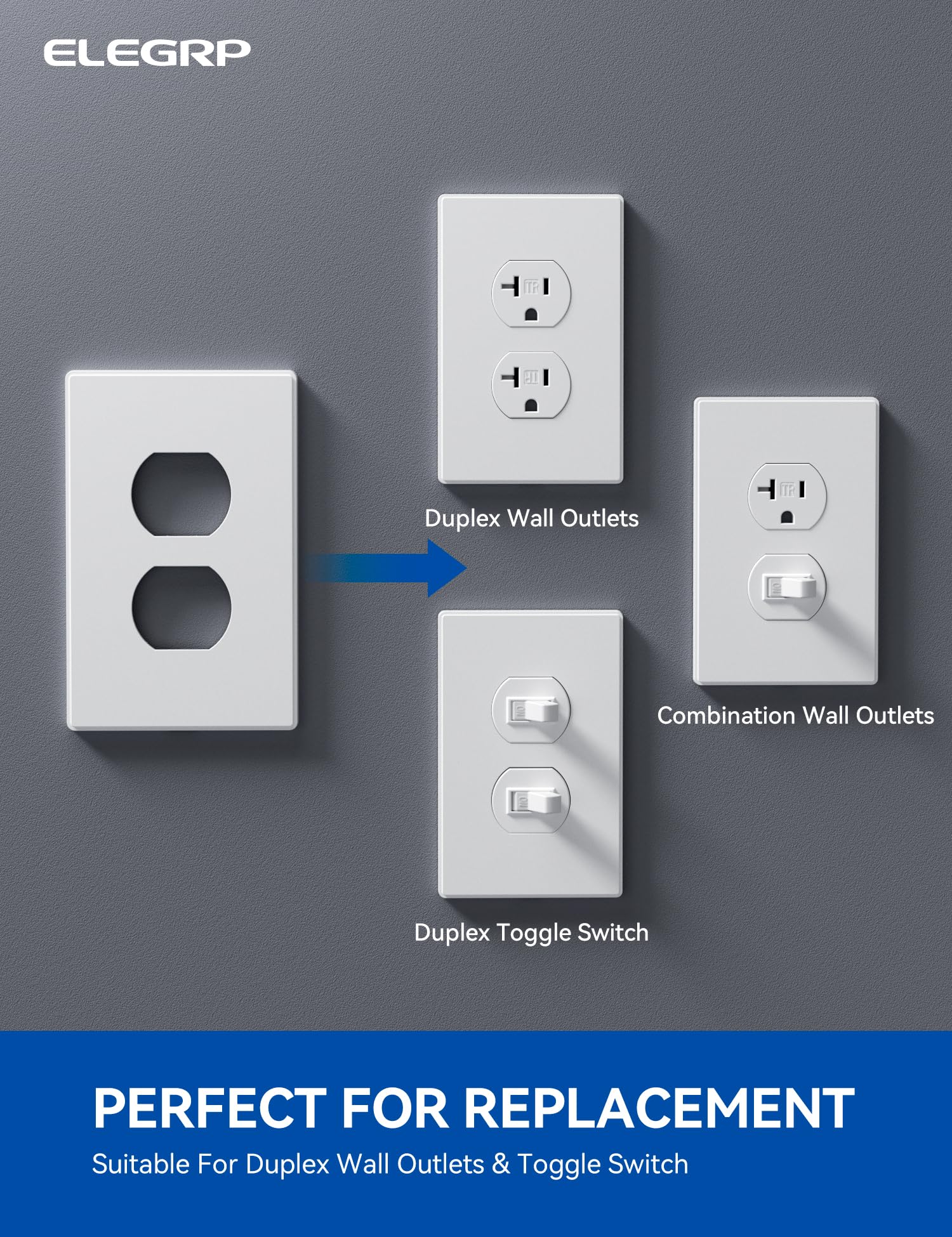 ELEGRP 1-Gang Screwless Duplex Wall Plates, Mid-Size, Unbreakable Thermoplastic Faceplate Cover for Duplex & Toggle Switches, UL Listed - Image 11