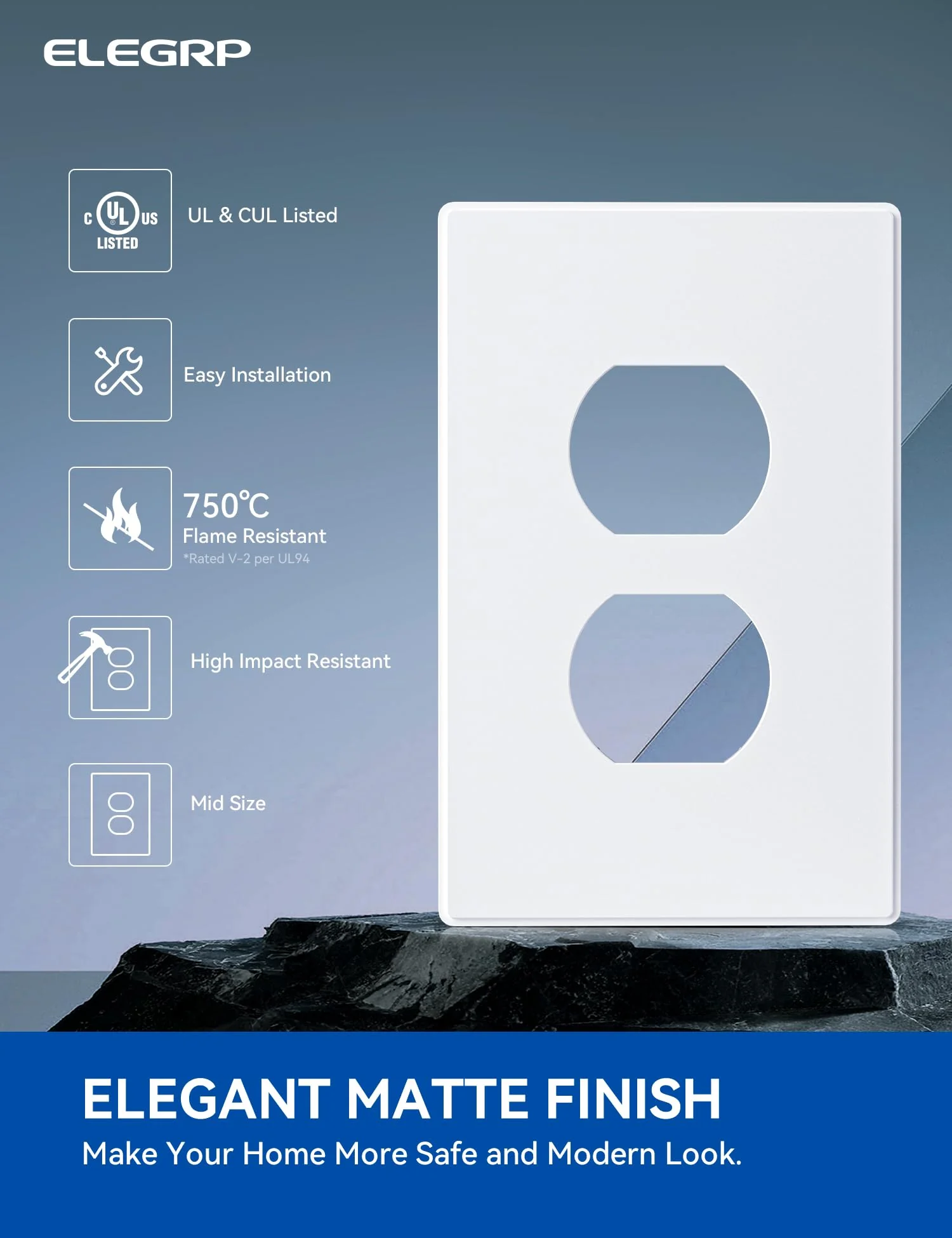 ELEGRP 1-Gang Screwless Duplex Wall Plates, Mid-Size, Unbreakable Thermoplastic Faceplate Cover for Duplex & Toggle Switches, UL Listed - Image 14