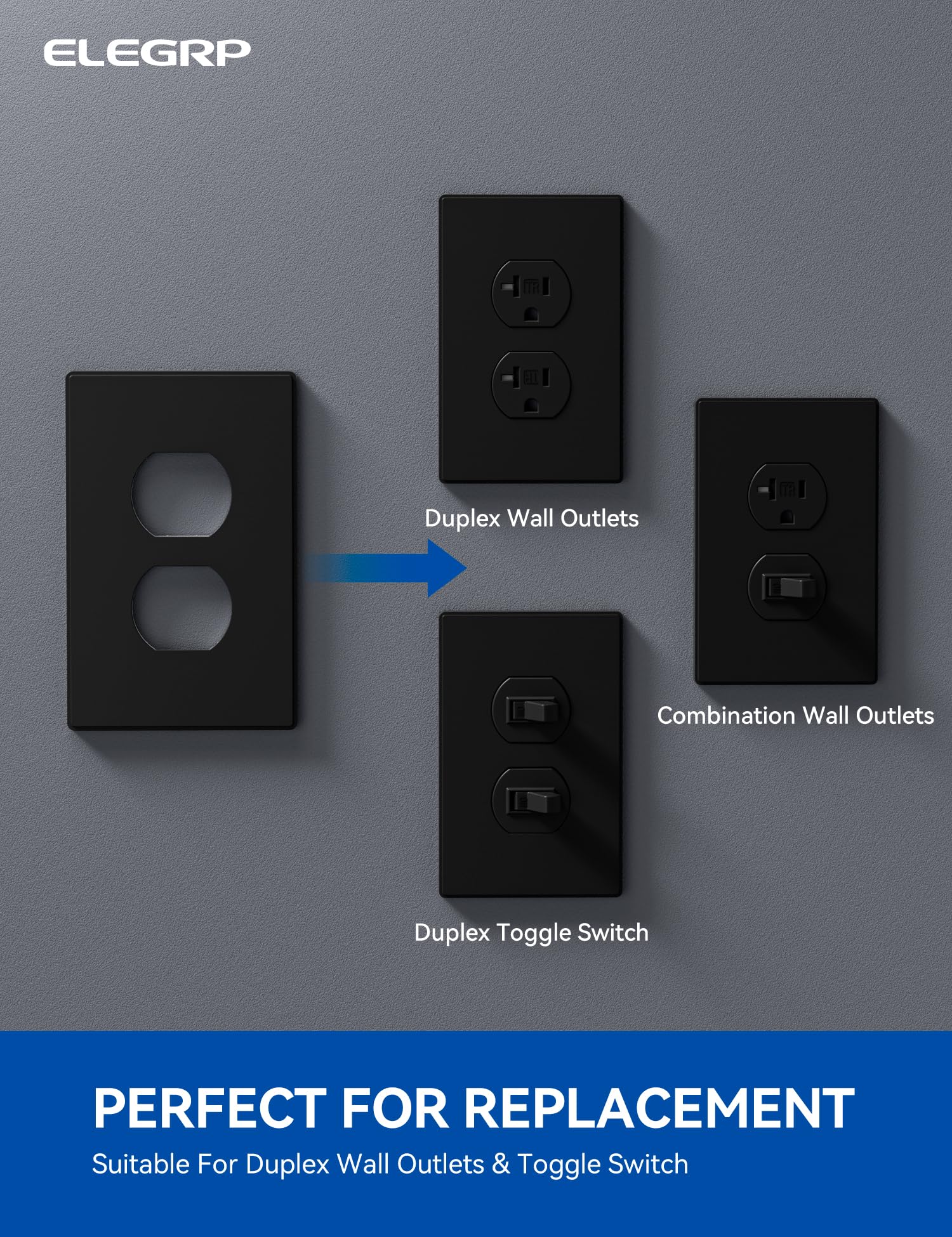 ELEGRP 1-Gang Screwless Duplex Wall Plates, Mid-Size, Unbreakable Thermoplastic Faceplate Cover for Duplex & Toggle Switches, UL Listed - Image 6