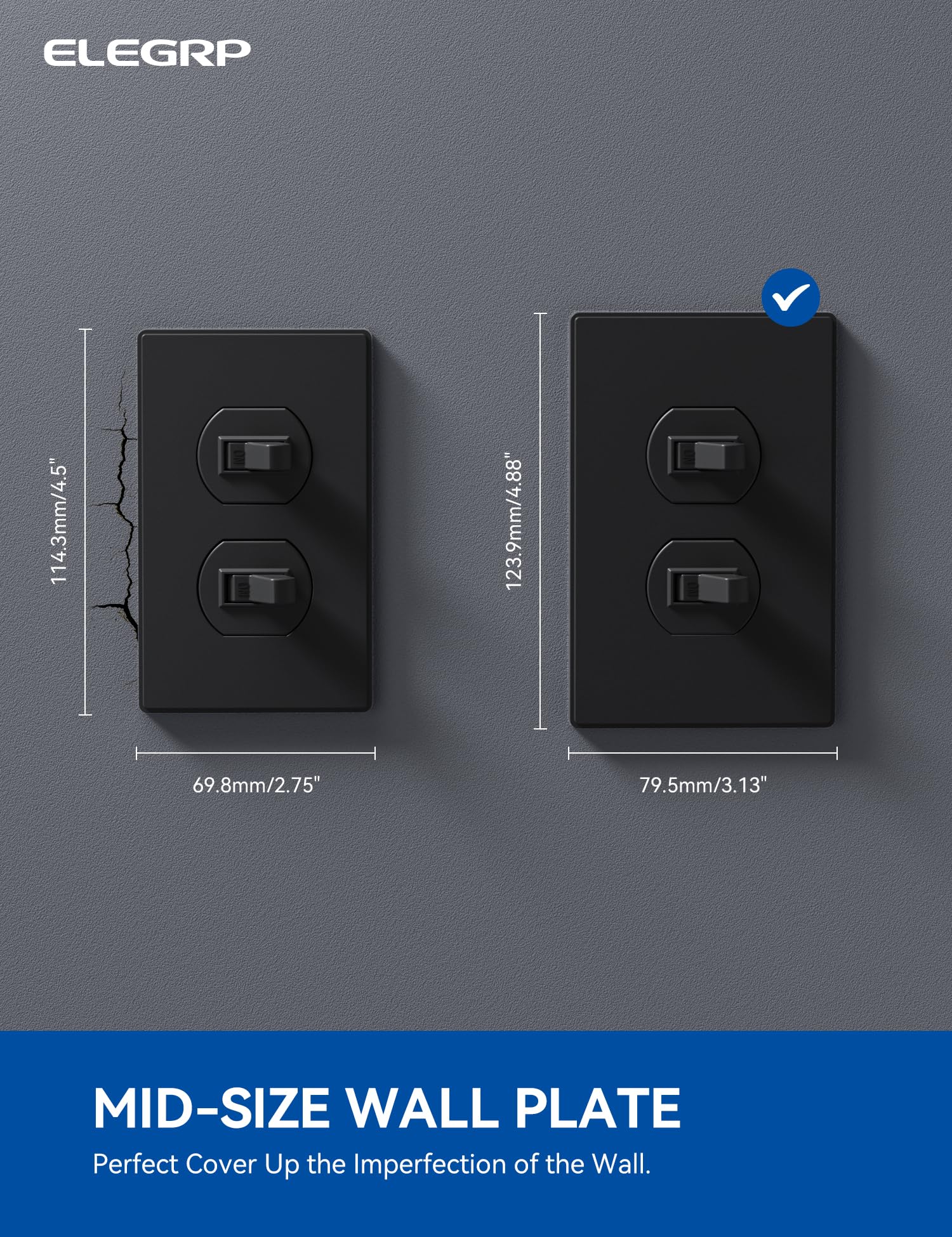 ELEGRP 1-Gang Screwless Duplex Wall Plates, Mid-Size, Unbreakable Thermoplastic Faceplate Cover for Duplex & Toggle Switches, UL Listed - Image 7