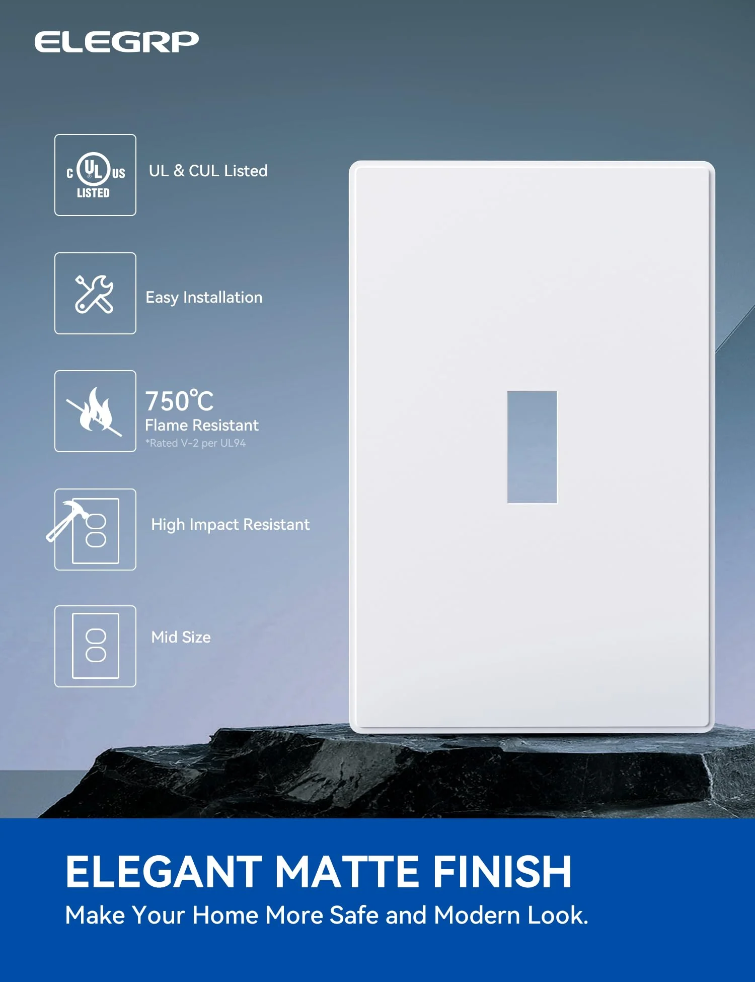 ELEGRP 1-Gang Screwless Toggle Wall Plates , Mid-Size, Unbreakable Thermoplastic, Matte Finish, UL Listed - Image 10
