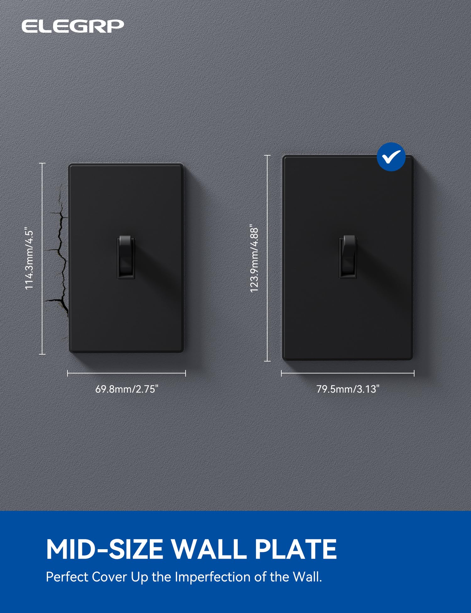 ELEGRP 1-Gang Screwless Toggle Wall Plates , Mid-Size, Unbreakable Thermoplastic, Matte Finish, UL Listed - Image 3
