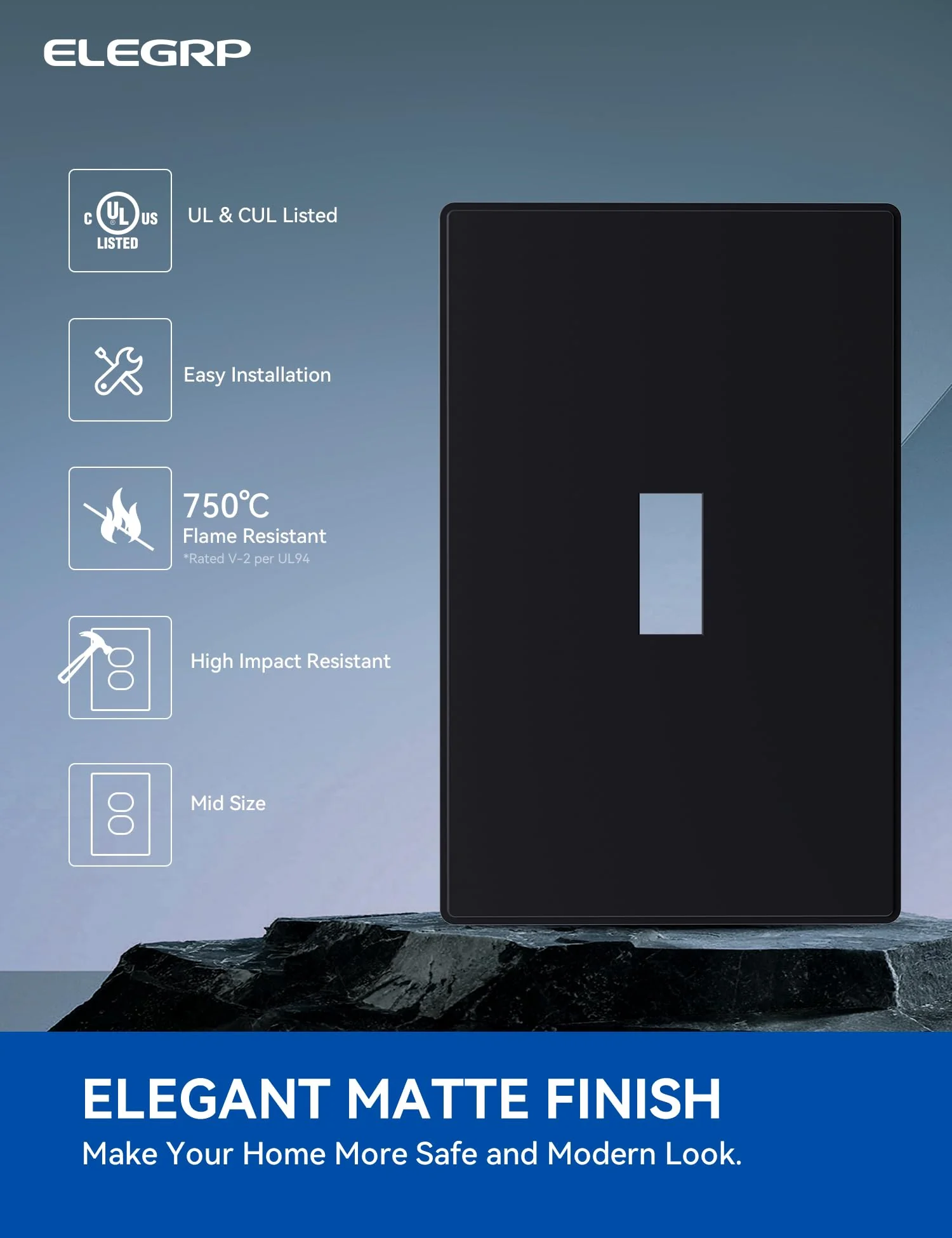 ELEGRP 1-Gang Screwless Toggle Wall Plates , Mid-Size, Unbreakable Thermoplastic, Matte Finish, UL Listed - Image 5