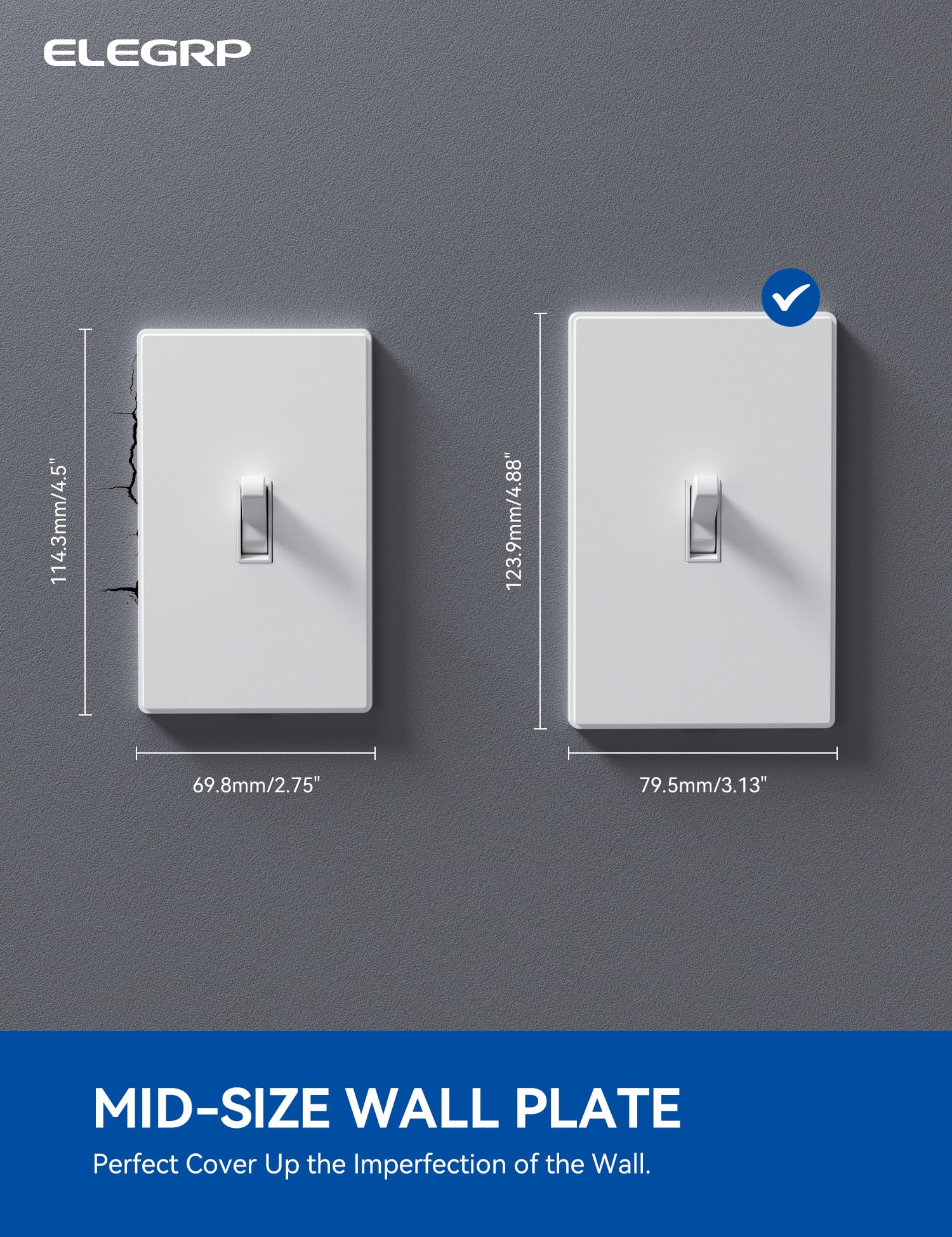ELEGRP 1-Gang Screwless Toggle Wall Plates , Mid-Size, Unbreakable Thermoplastic, Matte Finish, UL Listed - Image 8