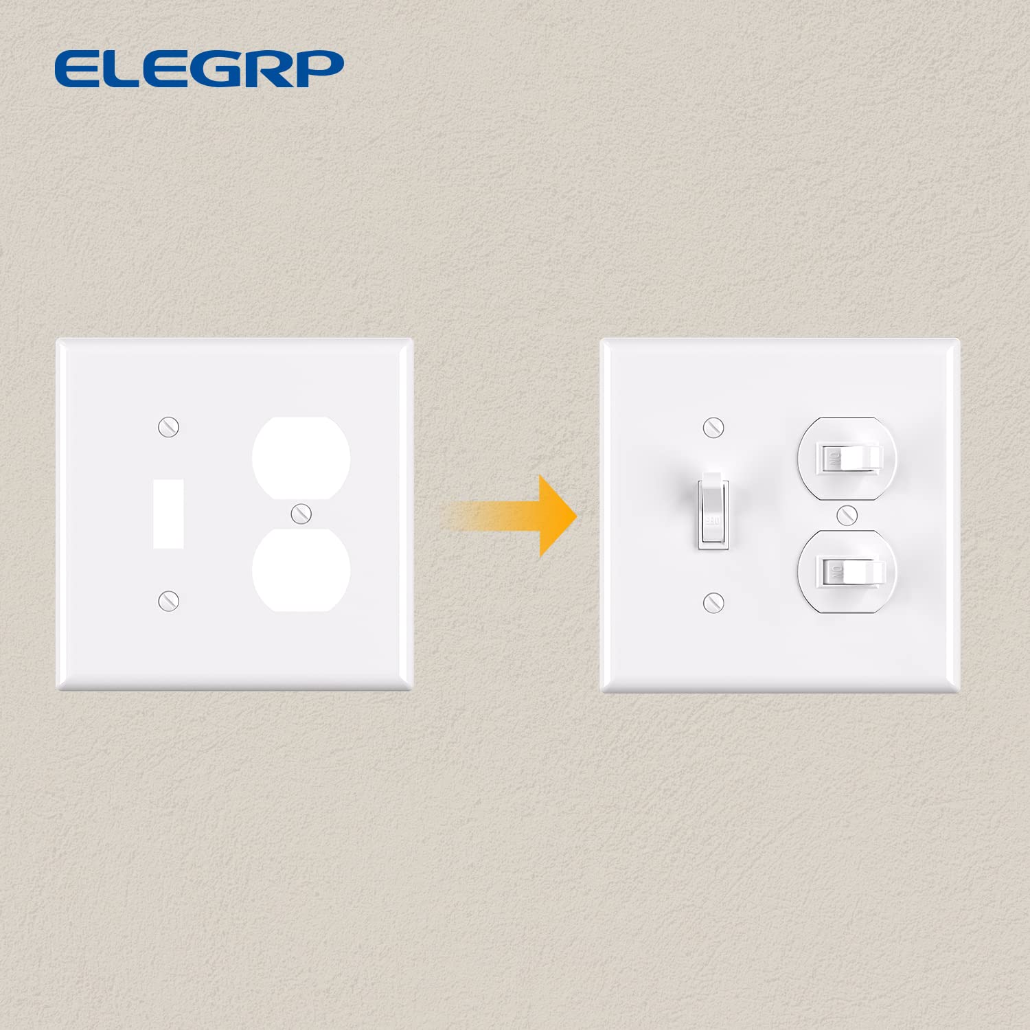 ELEGRP 1-Toggle Light Switch & 1-Duplex Outlet Wall Plate Cover, Mid-Size 4.88" x 4.94", Unbreakable Thermoplastic, Gloss Finish, UL Listed - Image 8