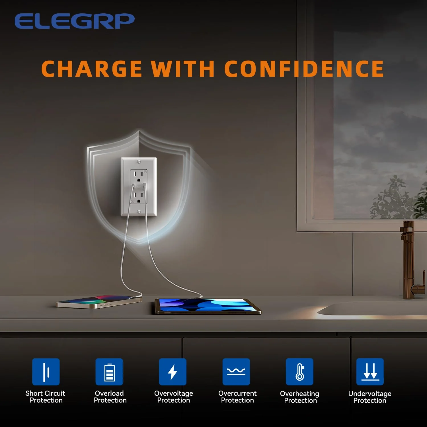 USB A/C, 3.6A 5VDC Total Output Outlet with 15A/20A, Tamper-Resistant Screw Wall Outlet - Image 7