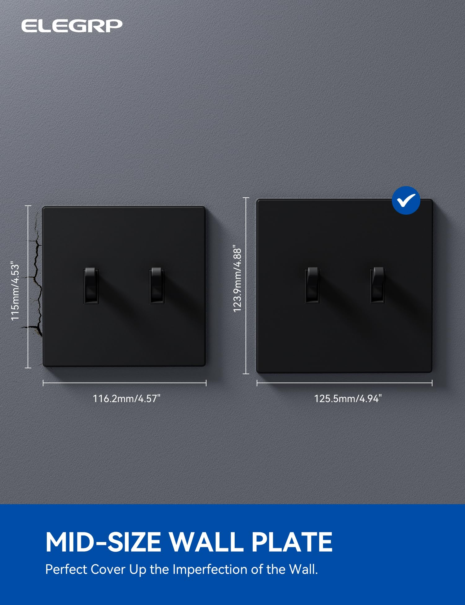ELEGRP  2-Gang Screwless Toggle Wall Plates, Mid-Size, Unbreakable Thermoplastic Faceplate Cover for Toggle Switches & Dimmer Switches, UL Listed - Image 11