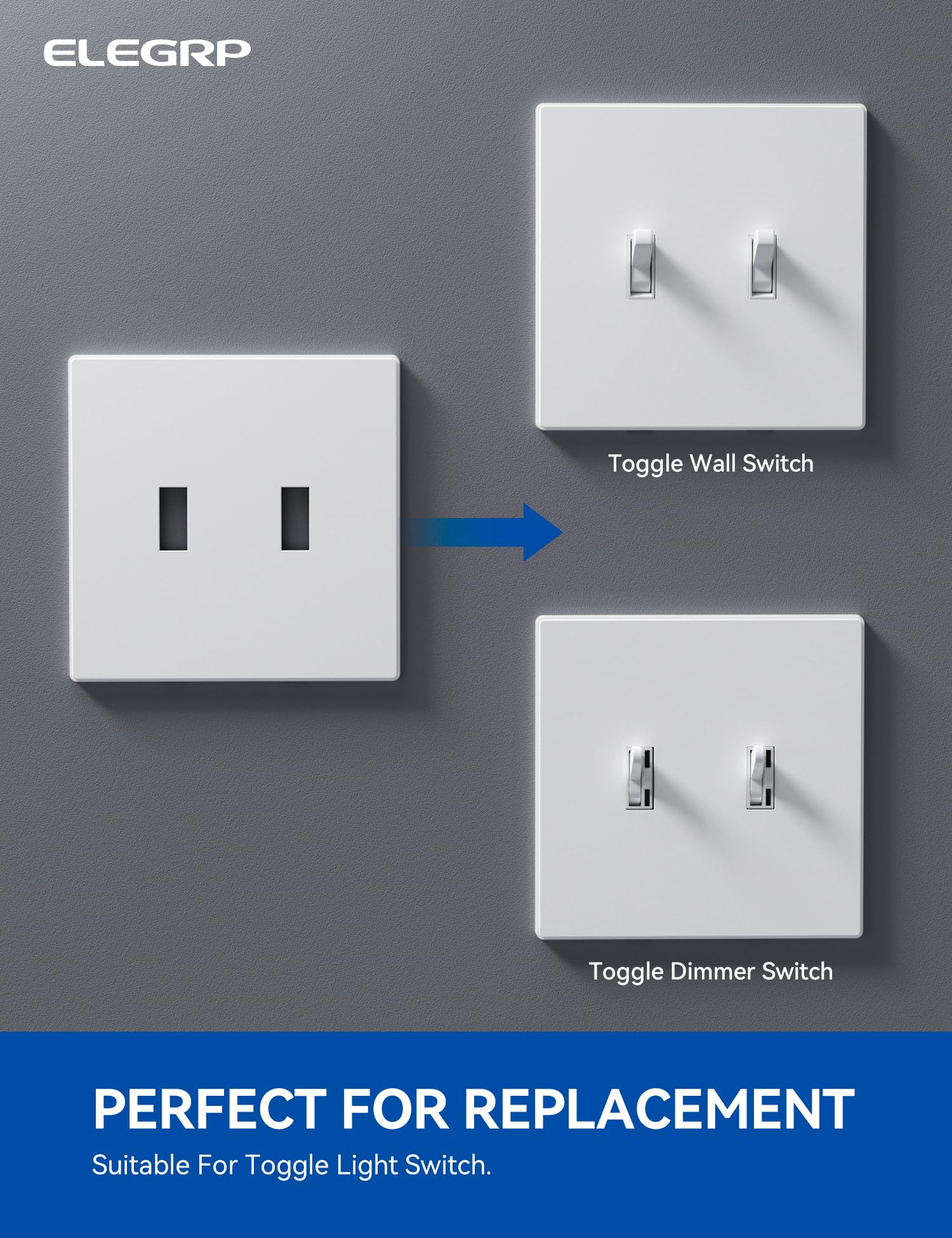 ELEGRP  2-Gang Screwless Toggle Wall Plates, Mid-Size, Unbreakable Thermoplastic Faceplate Cover for Toggle Switches & Dimmer Switches, UL Listed - Image 5