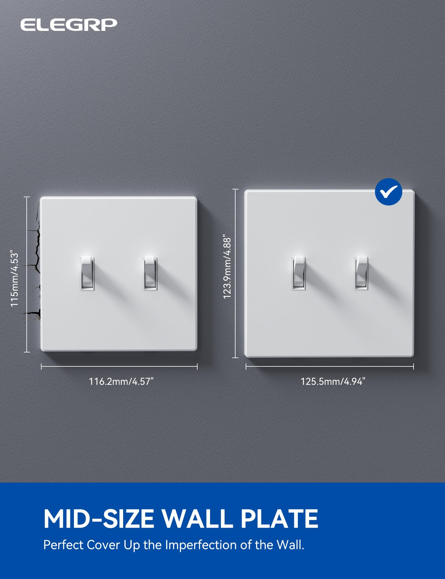 ELEGRP  2-Gang Screwless Toggle Wall Plates, Mid-Size, Unbreakable Thermoplastic Faceplate Cover for Toggle Switches & Dimmer Switches, UL Listed - Image 6