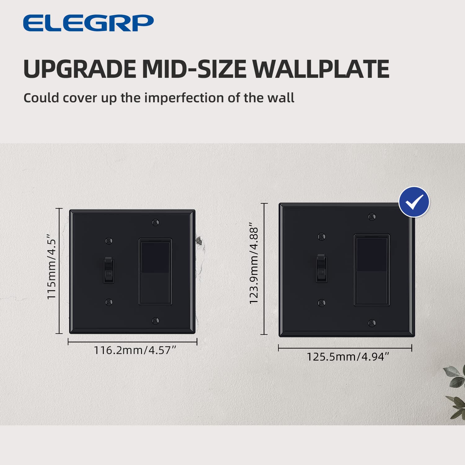 ELEGRP 2-Gang Wall Plate, 1-Toggle Light Switch & 1-Decorator/GFCI Outlet, Mid-Size 4.88" x 4.94", Unbreakable Thermoplastic, UL Listed - Image 4