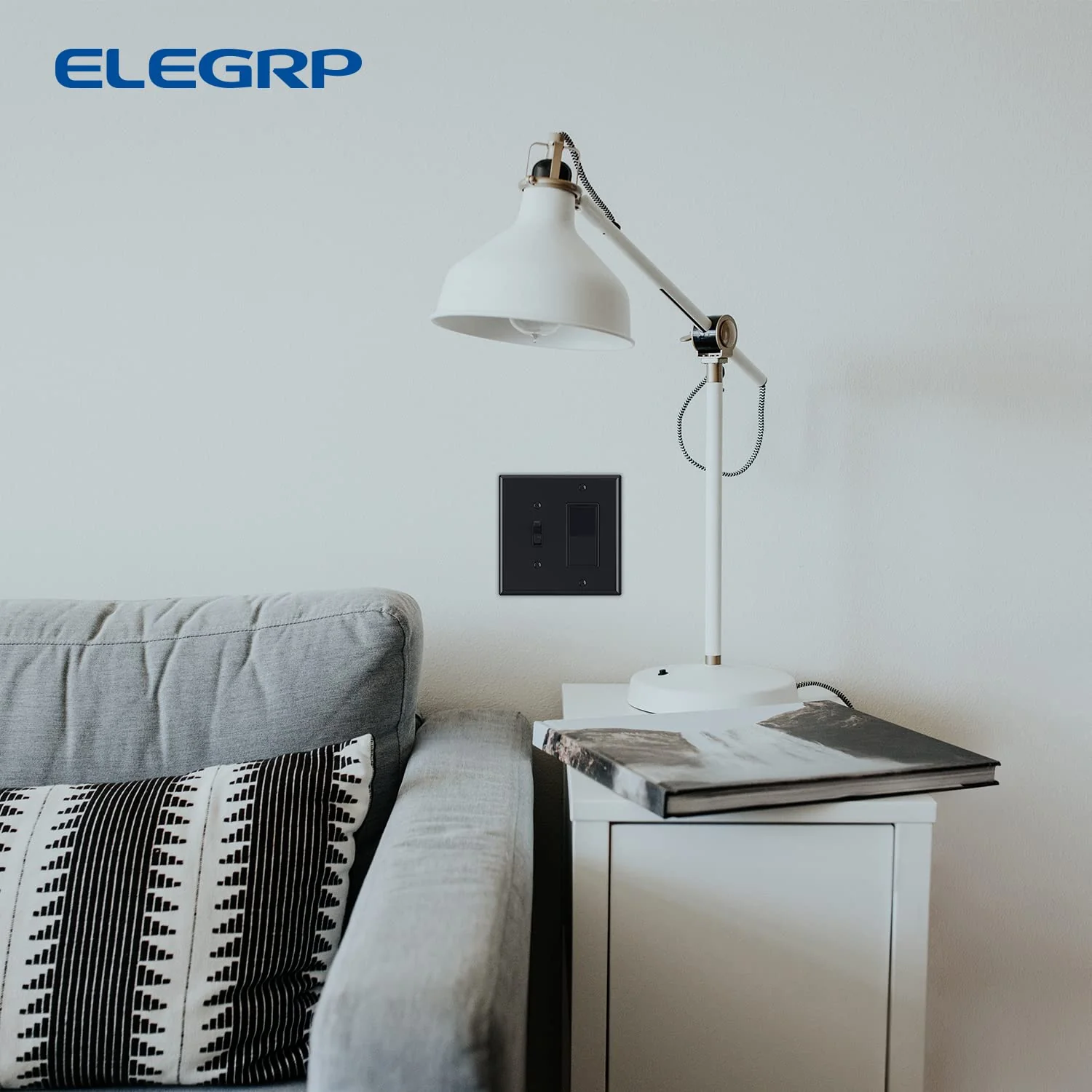 ELEGRP 2-Gang Wall Plate, 1-Toggle Light Switch & 1-Decorator/GFCI Outlet, Mid-Size 4.88" x 4.94", Unbreakable Thermoplastic, UL Listed - Image 5