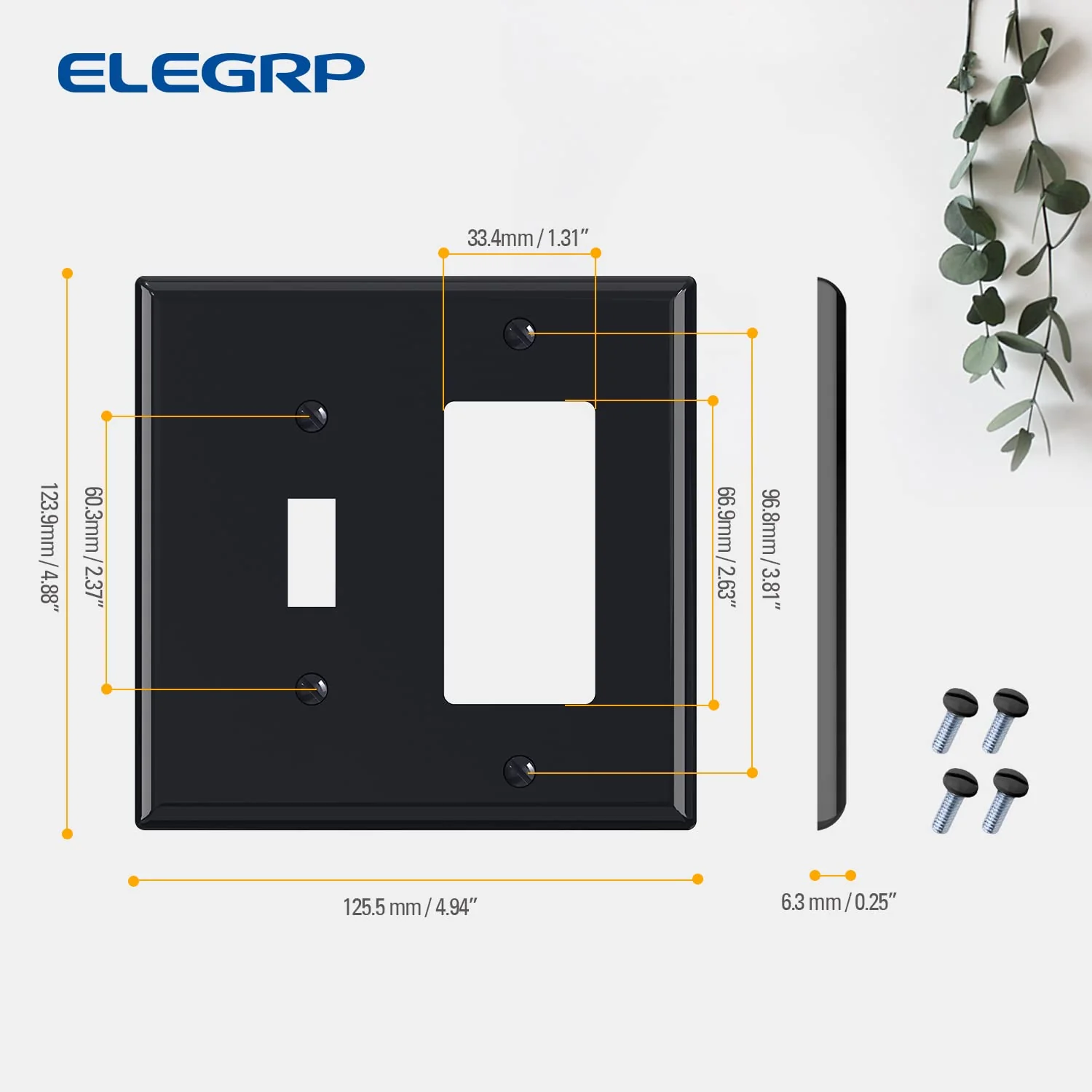 ELEGRP 2-Gang Wall Plate, 1-Toggle Light Switch & 1-Decorator/GFCI Outlet, Mid-Size 4.88" x 4.94", Unbreakable Thermoplastic, UL Listed - Image 6