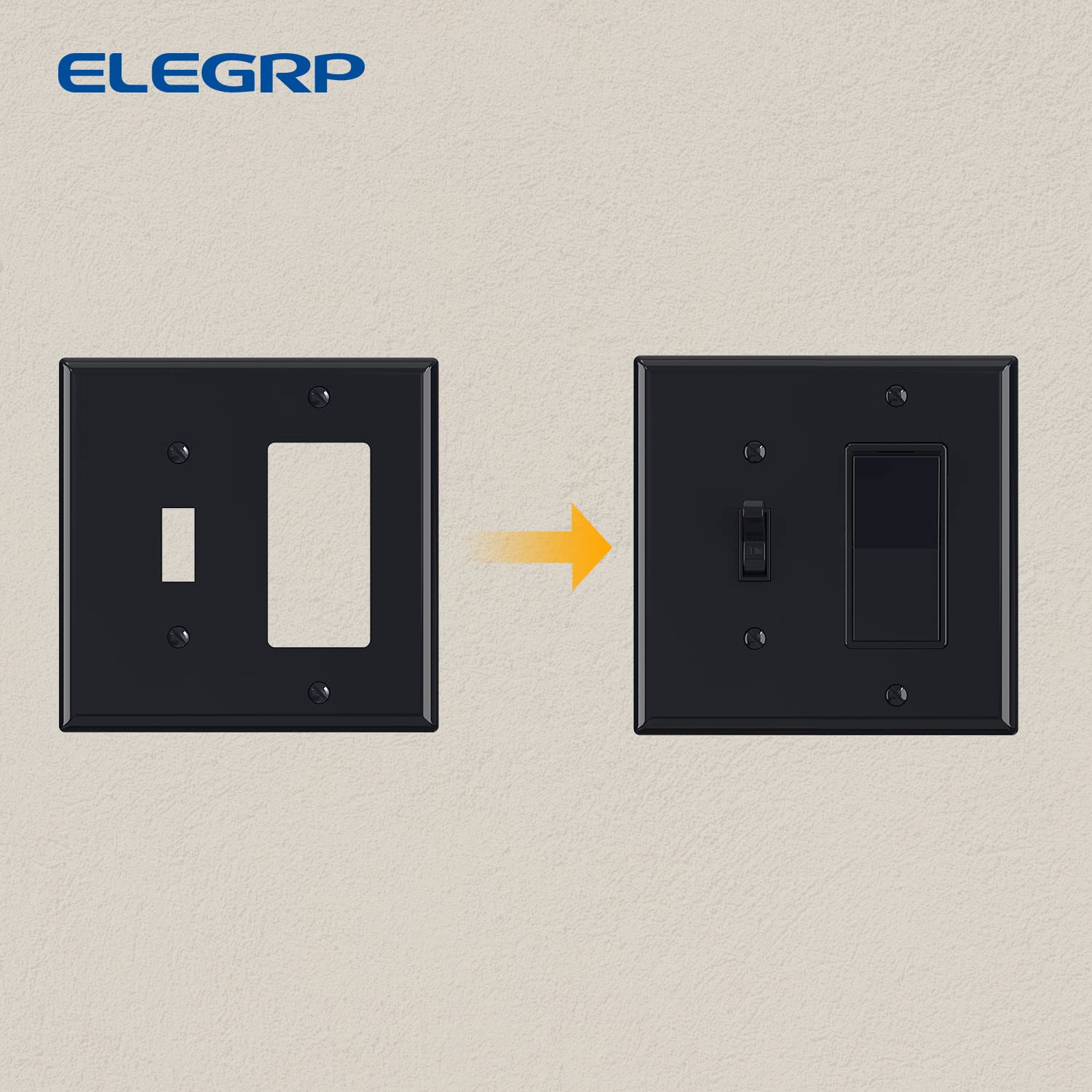 ELEGRP 2-Gang Wall Plate, 1-Toggle Light Switch & 1-Decorator/GFCI Outlet, Mid-Size 4.88" x 4.94", Unbreakable Thermoplastic, UL Listed - Image 7