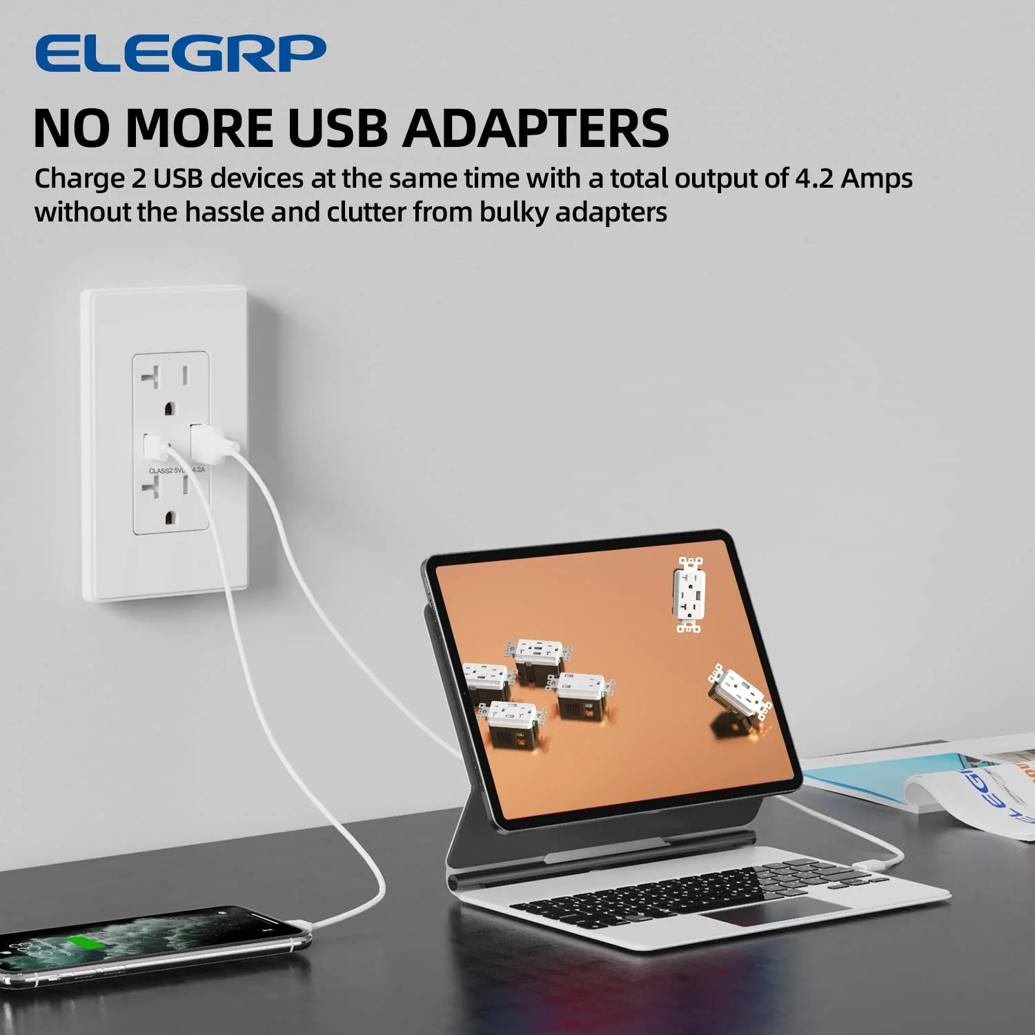 USB A/C, 4.2A 5VDC Total Output Outlet with 15A/20A, Tamper-Resistant Wall Outlet - Image 9