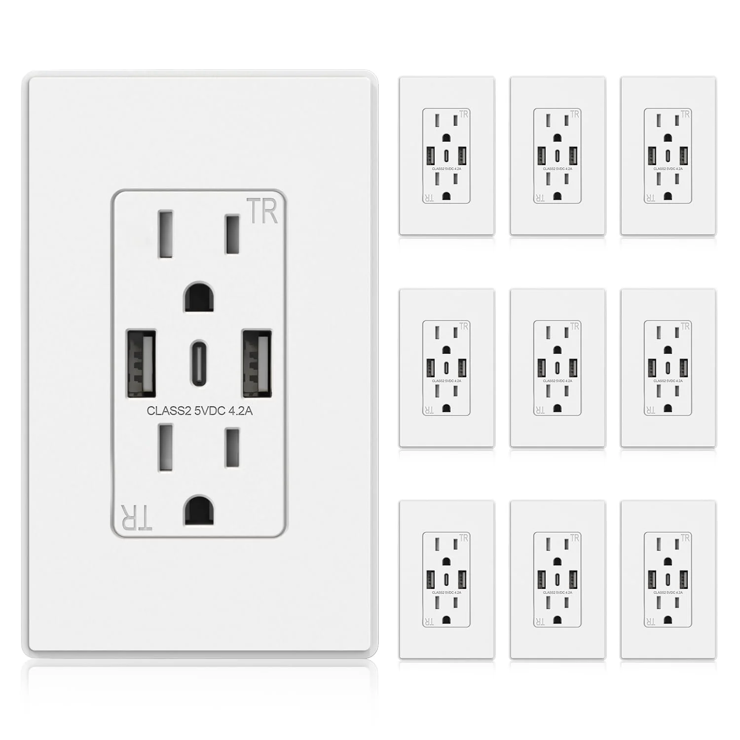 USB A/A/C, 4.2A 5VDC Total Output Outlet with 15A/20A, Tamper-Resistant Wall Outlet - Image 16