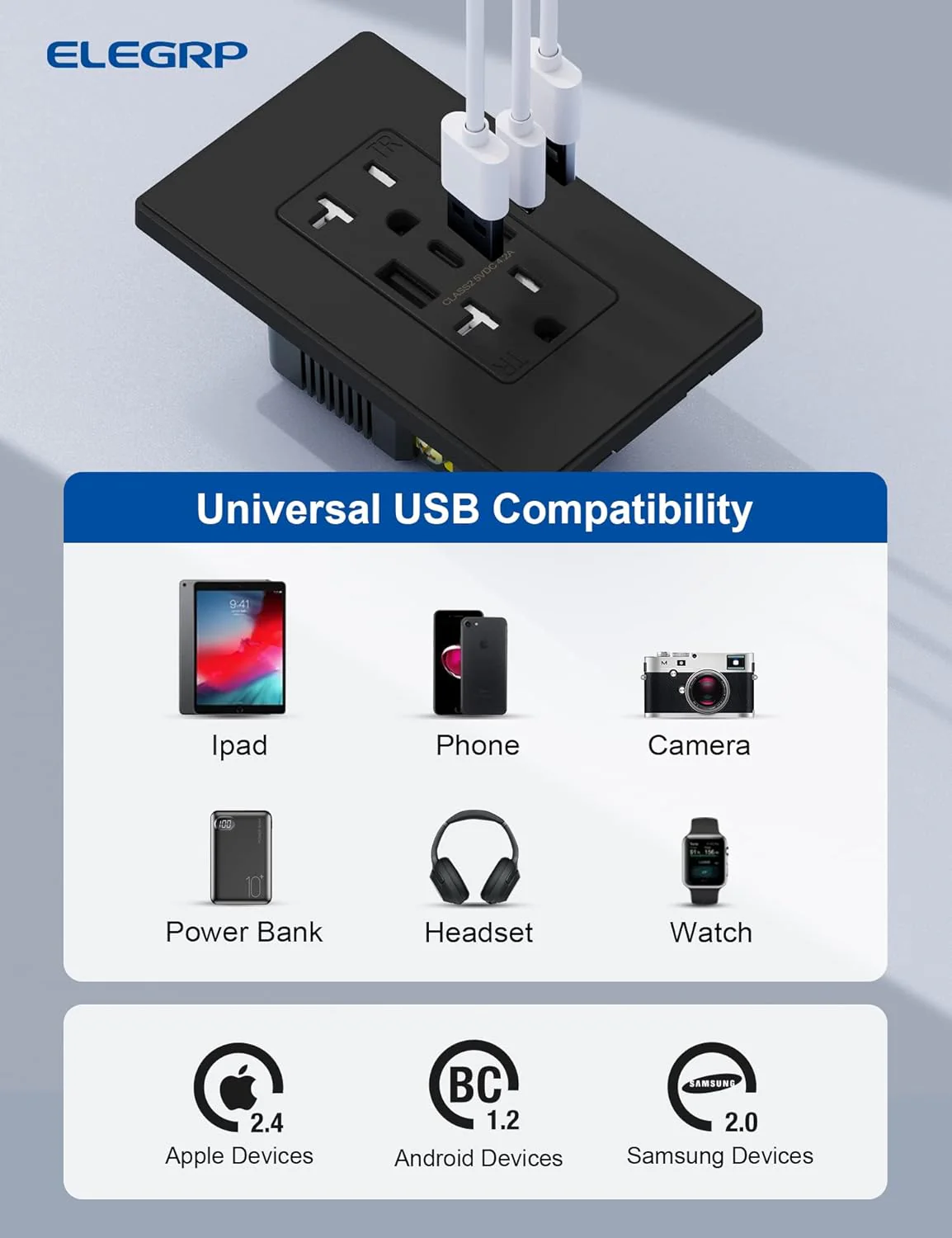 USB A/A/C, 4.2A 5VDC Total Output Outlet with 15A/20A, Tamper-Resistant Wall Outlet - Image 7