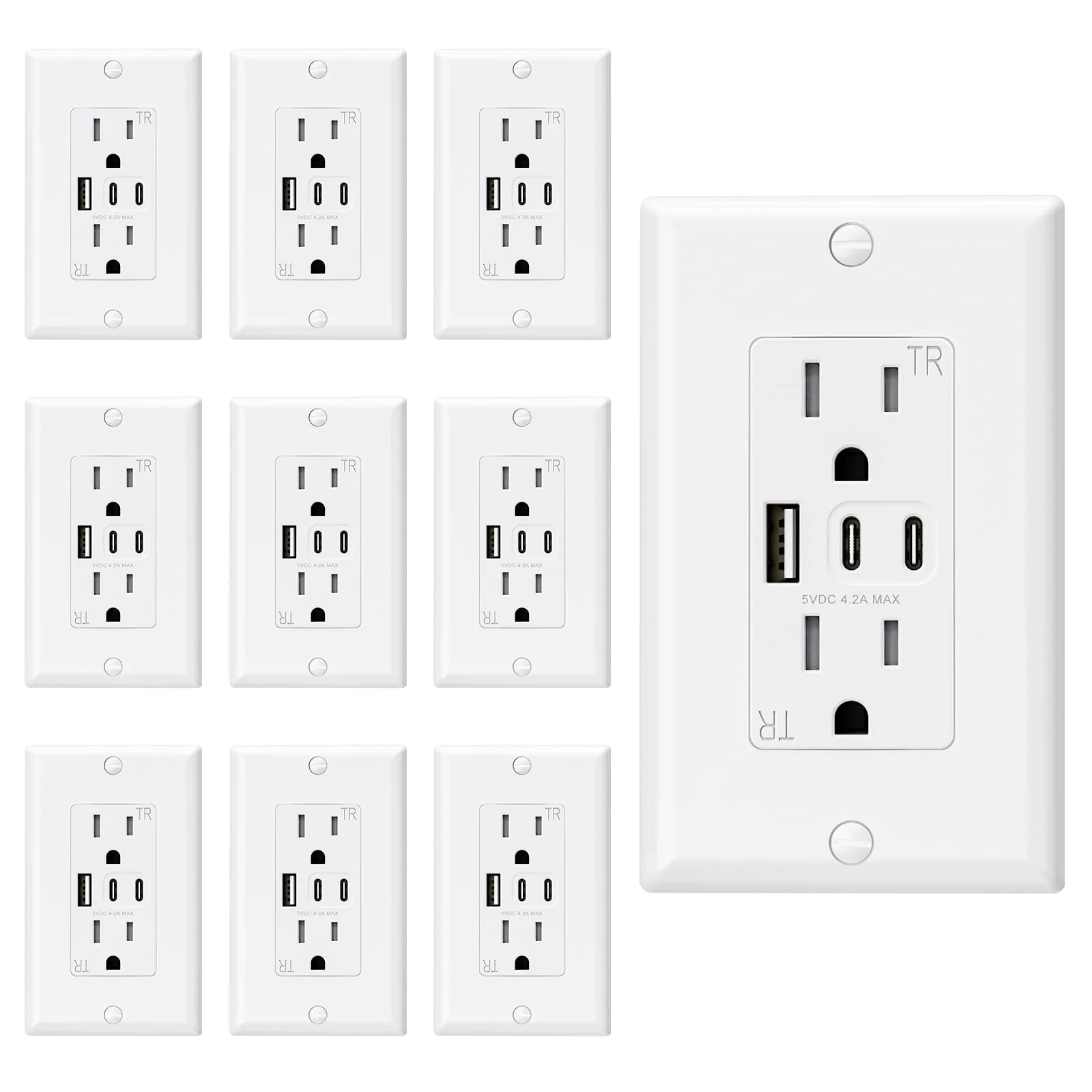 USB C/C/A, 4.2A 5VDC Total Output with 15A/20A, Tamper-Resistant Screw Wall Outlet - Image 11
