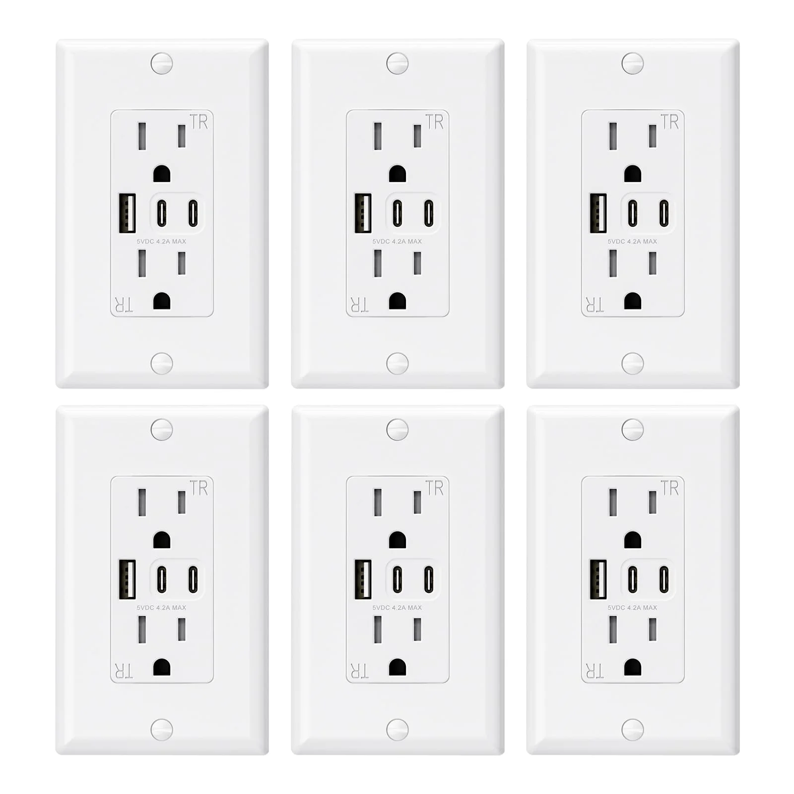 USB C/C/A, 4.2A 5VDC Total Output with 15A/20A, Tamper-Resistant Screw Wall Outlet - Image 12