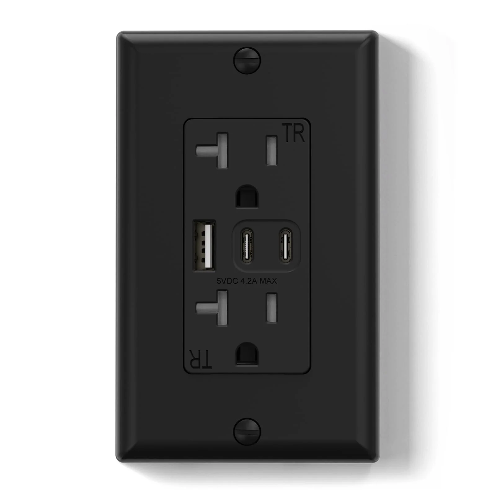 USB C/C/A, 4.2A 5VDC Total Output with 15A/20A, Tamper-Resistant Screw Wall Outlet - Image 3
