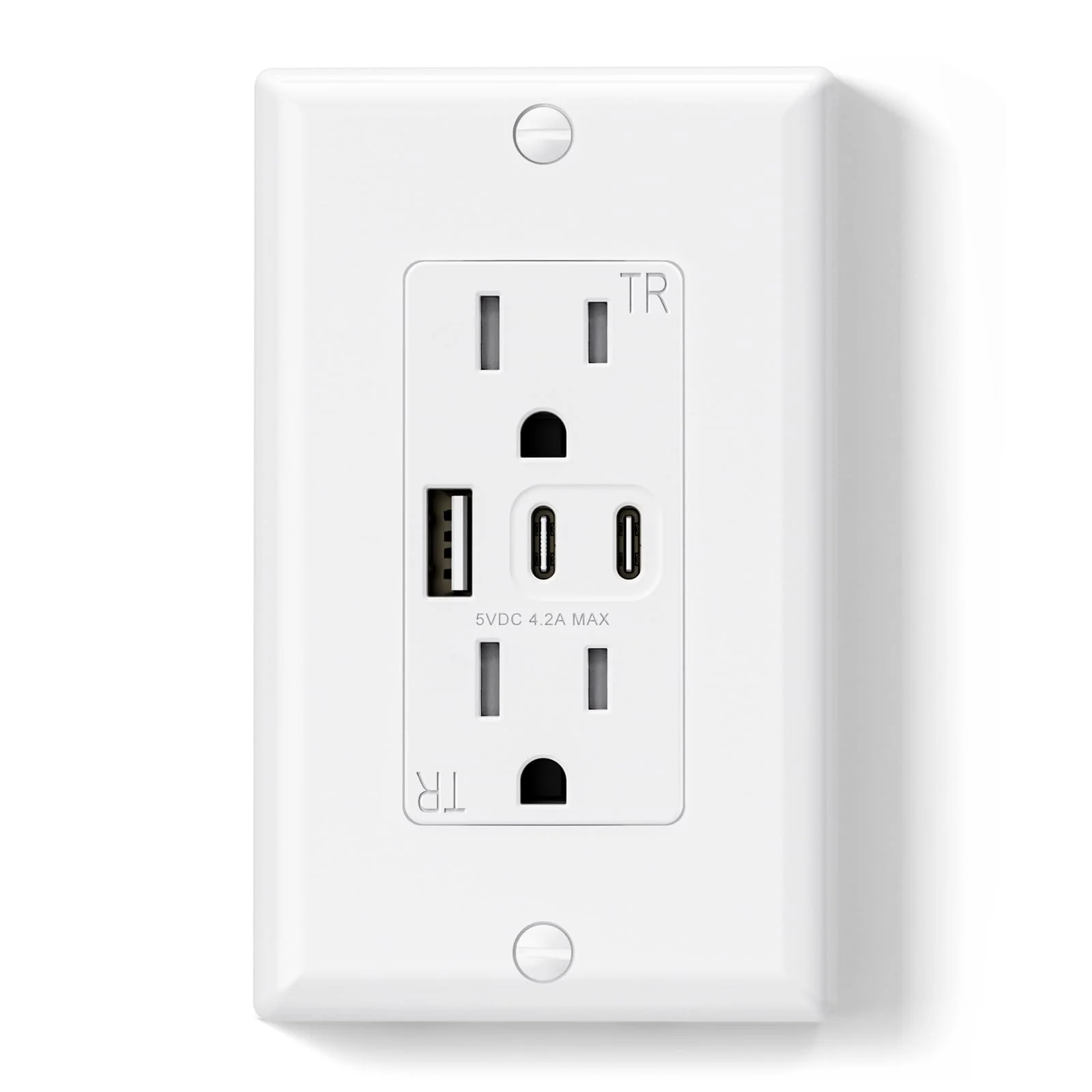 USB C/C/A, 4.2A 5VDC Total Output with 15A/20A, Tamper-Resistant Screw Wall Outlet - Image 7