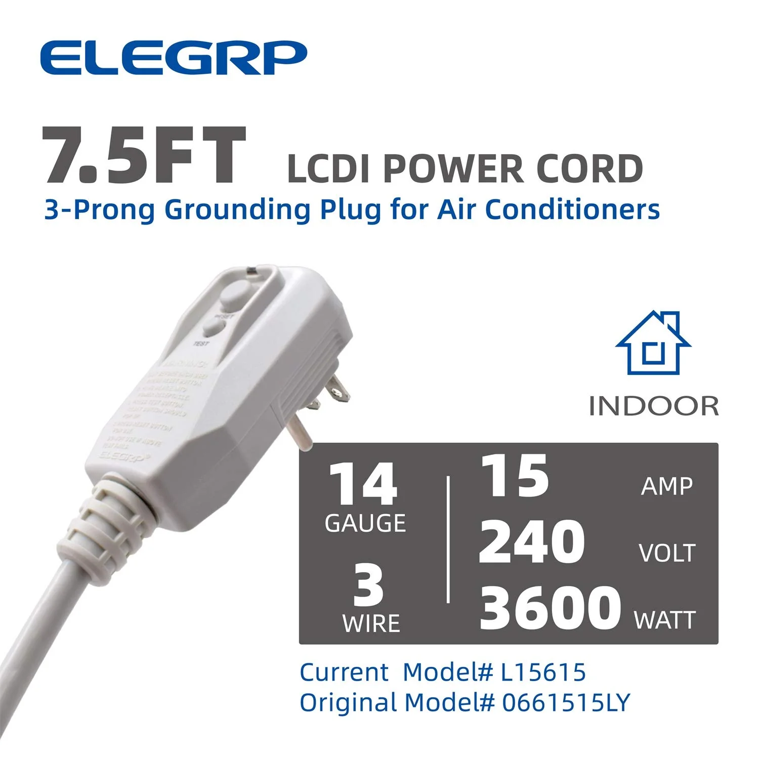 LCDI 3600W AC Power Cord with Safety Protection, 15A 240V, NEMA 6-15P, 14AWG - Image 7