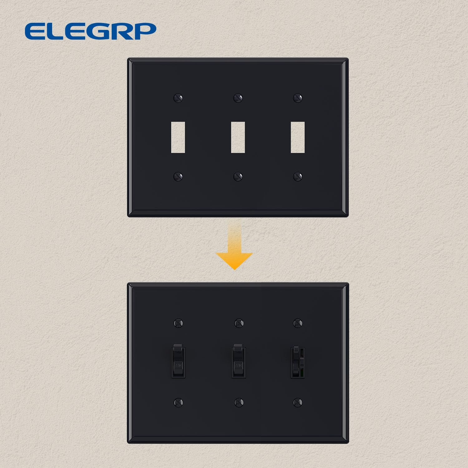 ELEGRP 3-Gang Toggle Switch Wall Plate, Mid-Size, Unbreakable Thermoplastic Cover for Toggle and Dimmer Switches, UL Listed - Image 3