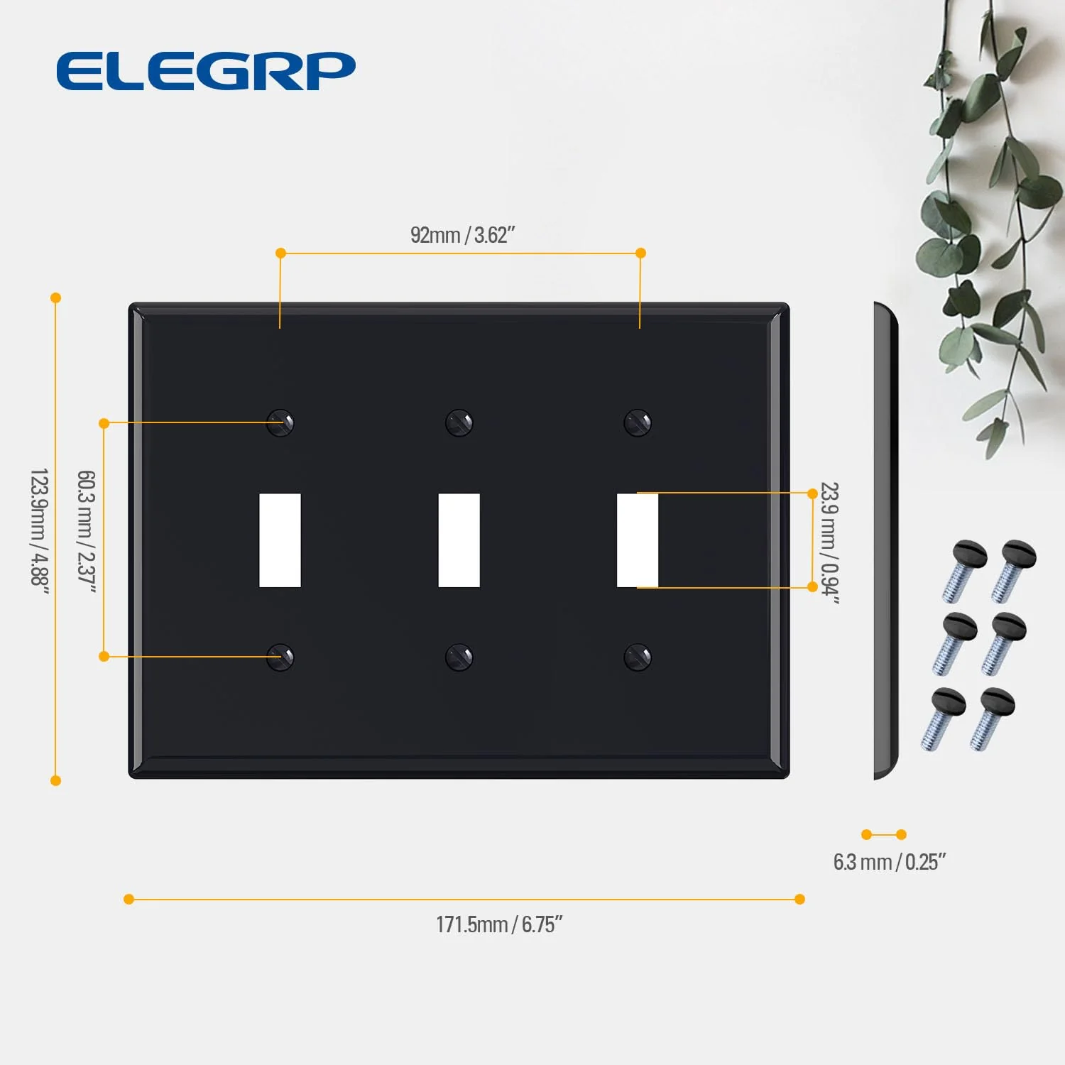 ELEGRP 3-Gang Toggle Switch Wall Plate, Mid-Size, Unbreakable Thermoplastic Cover for Toggle and Dimmer Switches, UL Listed - Image 5