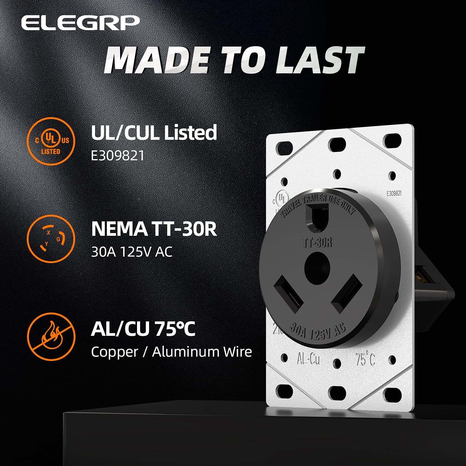 RV Receptacle & Plug Combo, 30A 125V, 2 Pole 3 Wire, NEMA TT-30R/P - Image 5