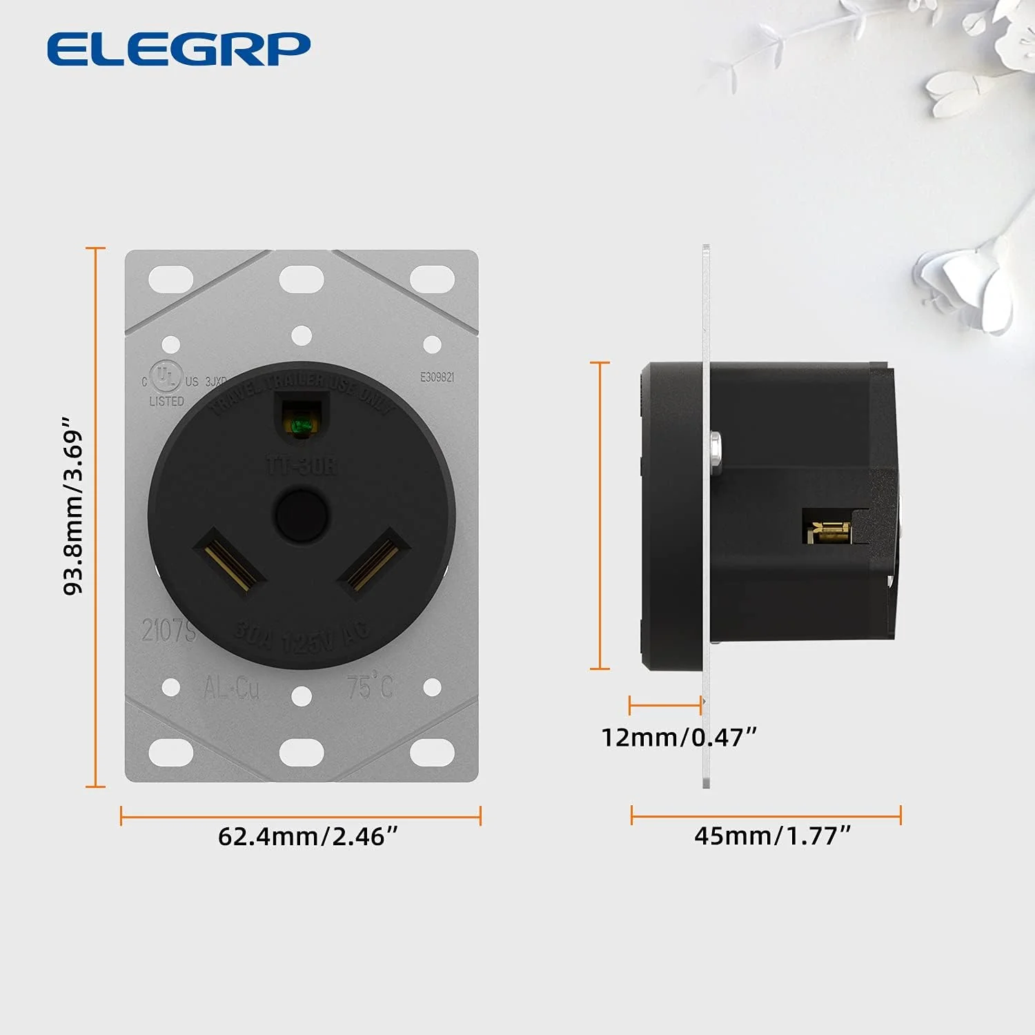 RV Receptacle & Plug Combo, 30A 125V, 2 Pole 3 Wire, NEMA TT-30R/P - Image 7