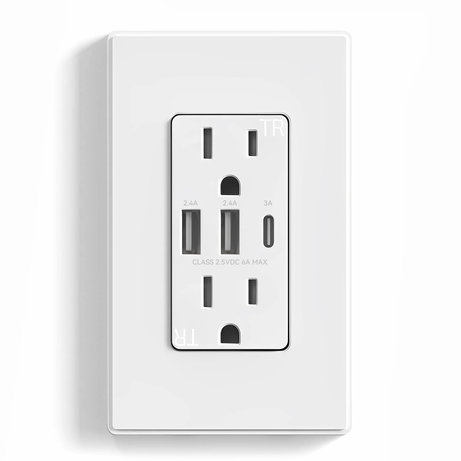 USB A/A/C, 6.0A 5VDC Total Output Outlet with 15A/20A, Tamper-Resistant Wall Outlet - Image 3