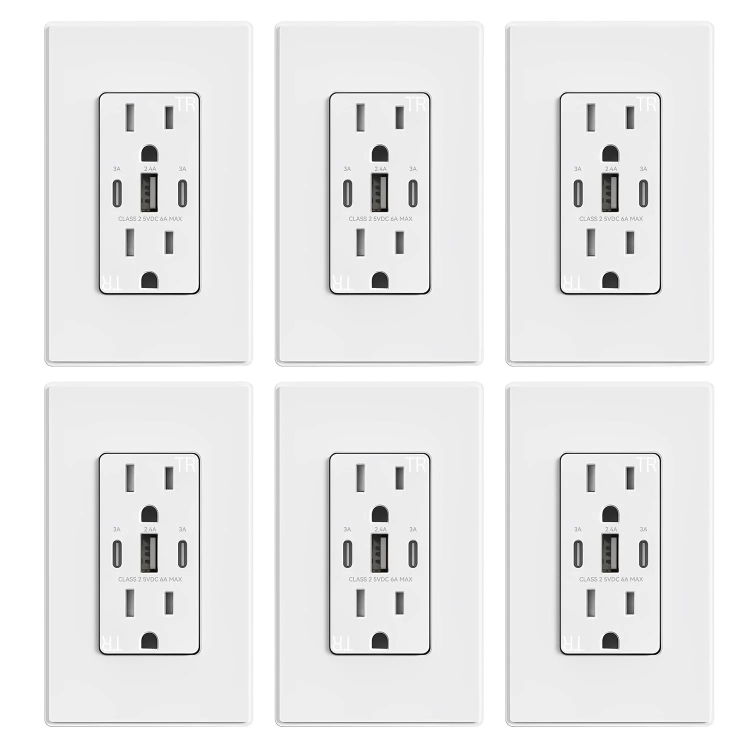 USB C/C/A, 6.0A 5VDC Total Output Outlet with 15A/20A, Tamper-Resistant Wall Outlet - Image 11