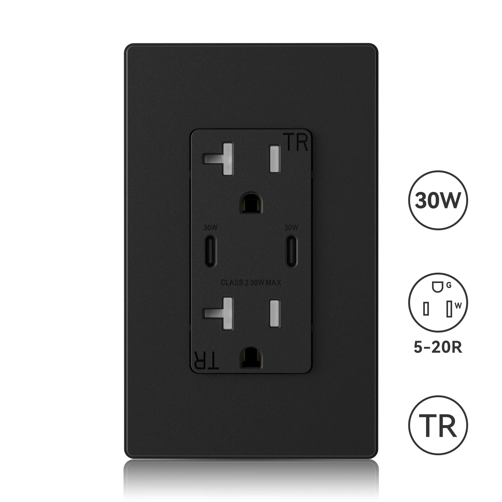 USB C/C, 30W 6.0A Total Output Outlet with 15A/20A, Tamper-Resistant Wall Outlet - Image 4