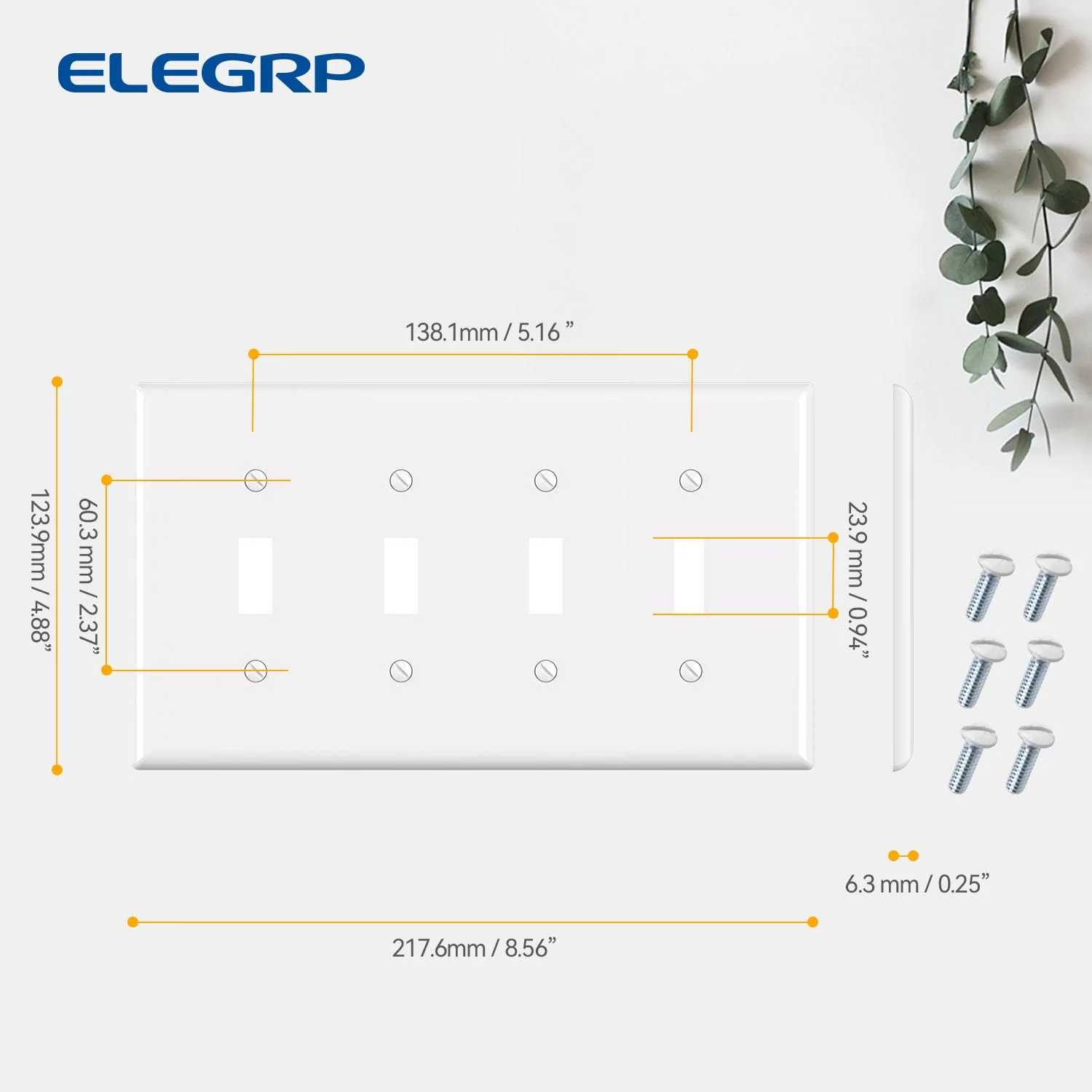 ELEGRP 4-Gang Toggle Switch Wall Plate, Mid-Size 4.88" x 8.57", Unbreakable Thermoplastic, Matte Finish, UL Listed (1 Pack) - Image 9