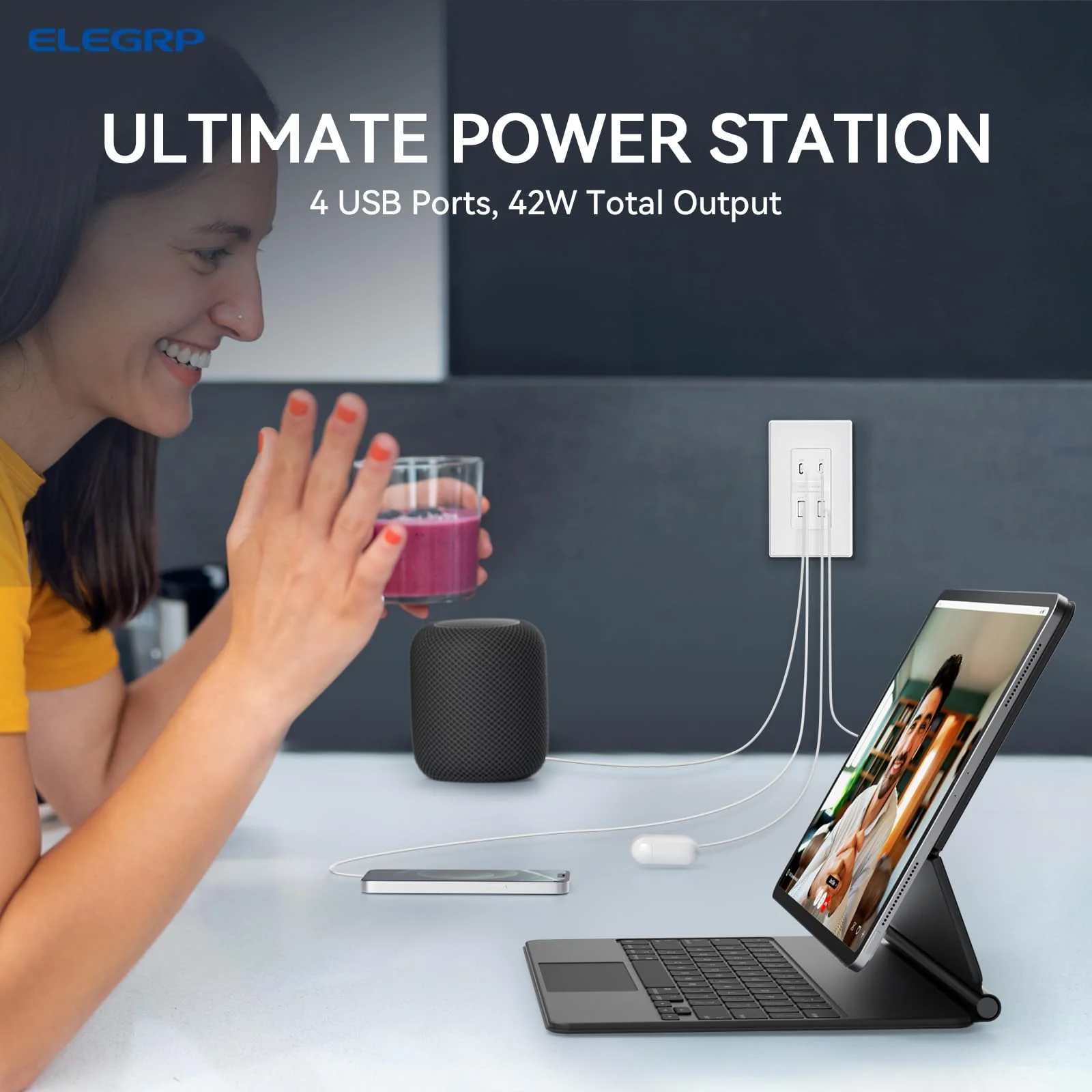 USB C/C/A/A, 42W Total Output, PD3.0 & QC 3.0 Wall Outlet - Image 10