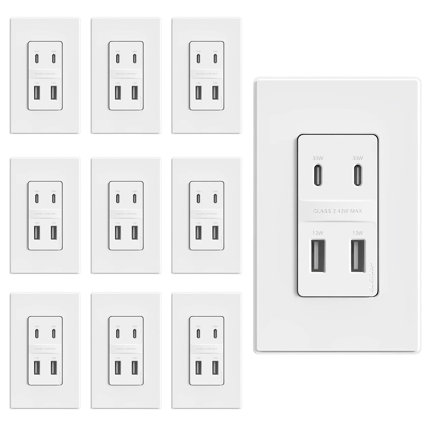 USB C/C/A/A, 42W Total Output, PD3.0 & QC 3.0 Wall Outlet - Image 12