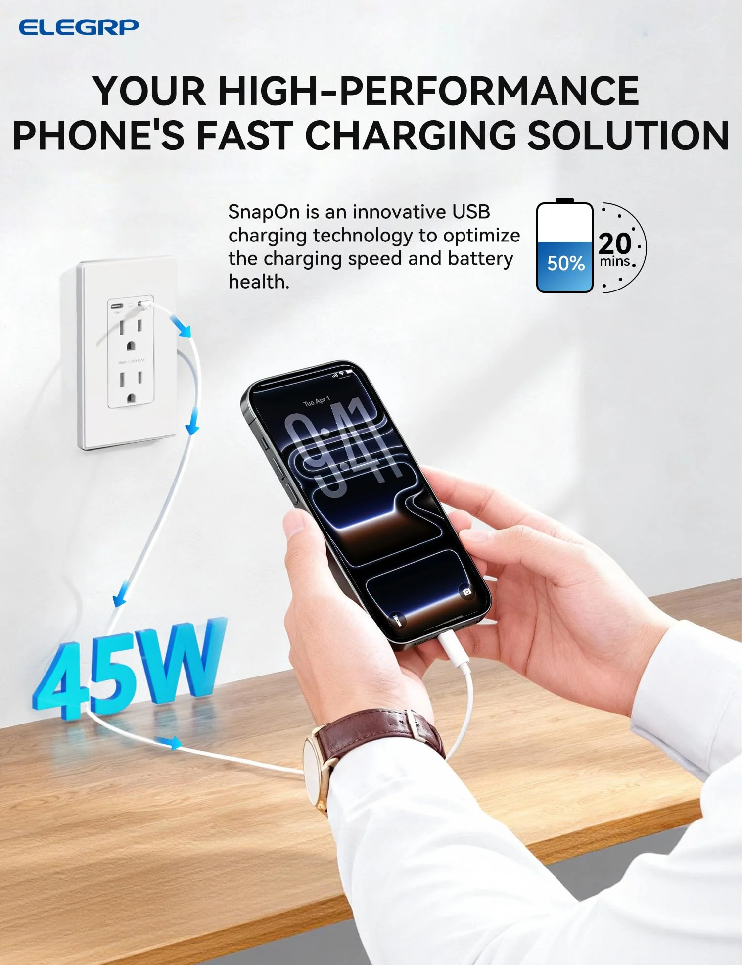 USB C/C, 45W Total Output, Fast Charging Outlet with 15A/20A, Tamper-Resistant Wall Outlet - Image 15