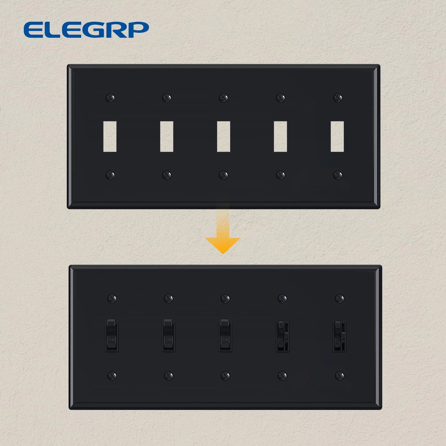 ELEGRP 5-Gang Toggle Switch Wall Plate, Standard Size 4.52" x 10.03", Unbreakable Thermoplastic, UL Listed (1 Pack) - Image 4
