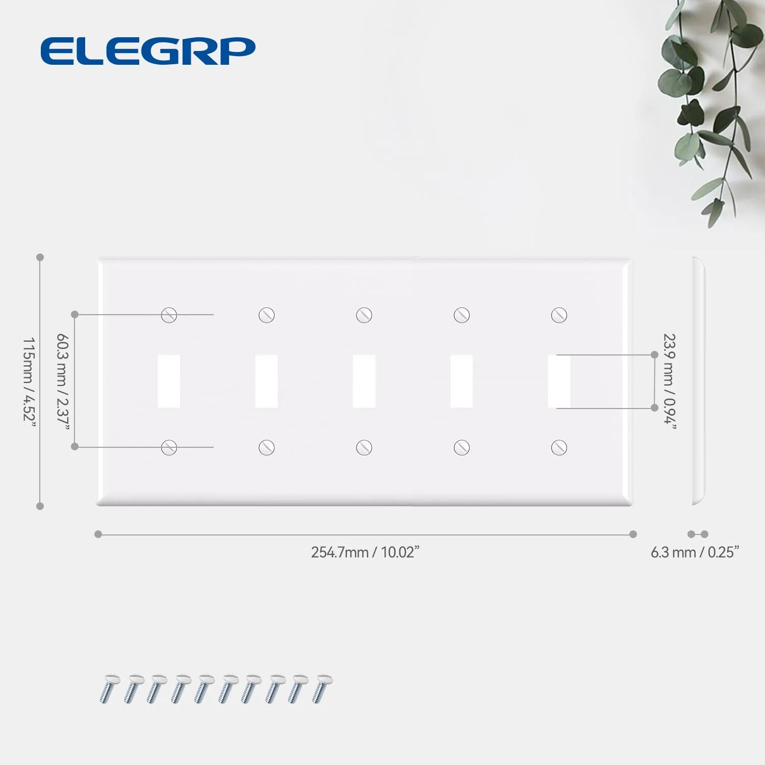 ELEGRP 5-Gang Toggle Switch Wall Plate, Standard Size 4.52" x 10.03", Unbreakable Thermoplastic, UL Listed (1 Pack) - Image 9