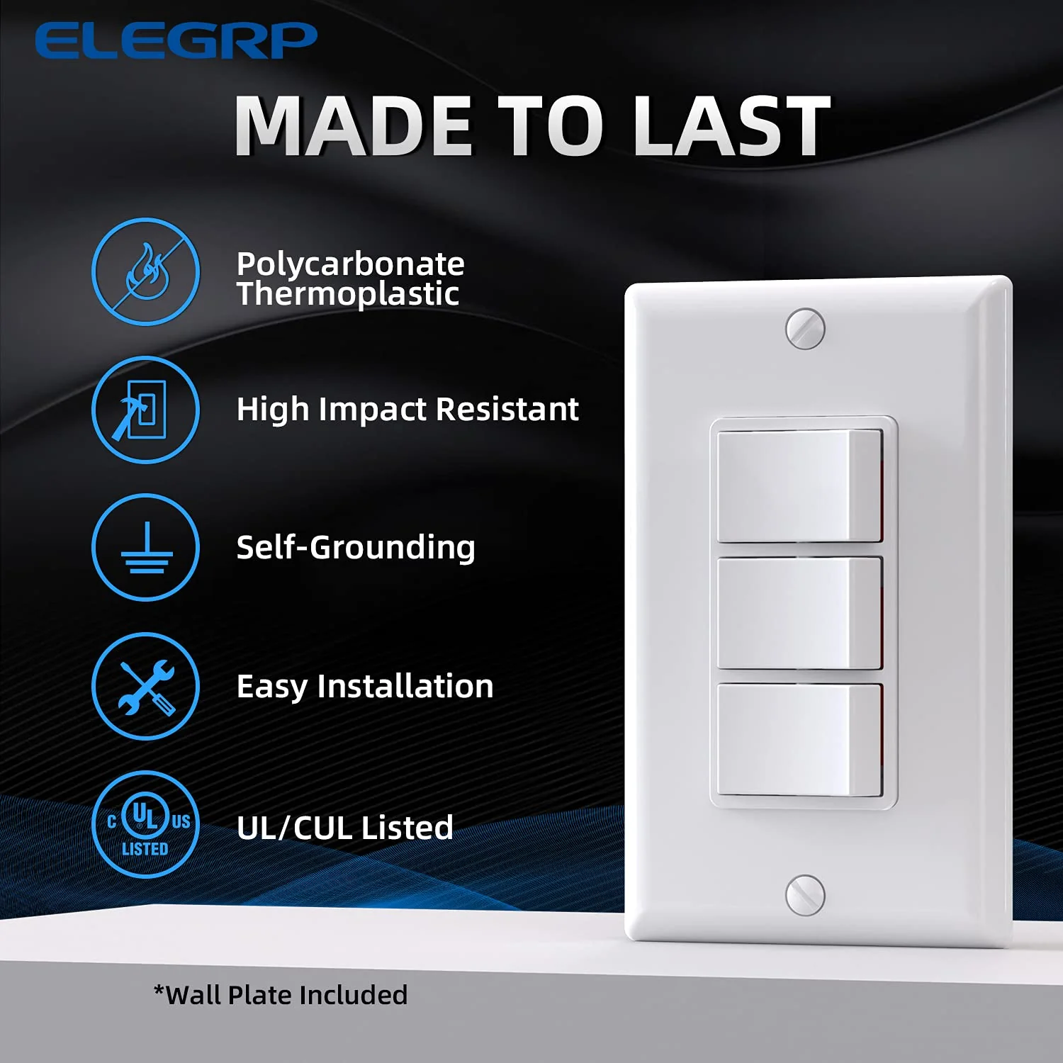 Combination Light Switch, 15A 125V, 3 Single Pole Switches - Image 14