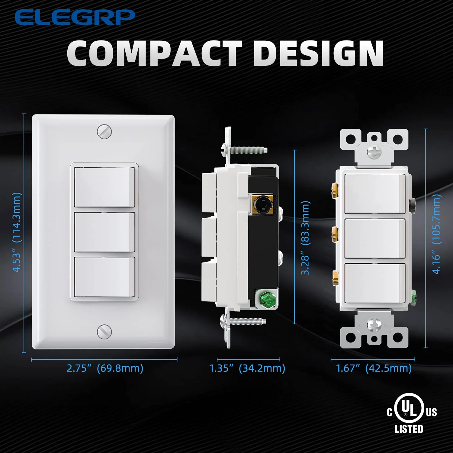 Combination Light Switch, 15A 125V, 3 Single Pole Switches - Image 5