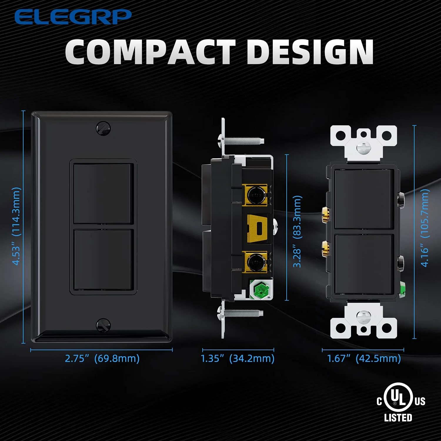 Combination Rocker Light Switch, 15A 125V, Self-Grounding, 2 Single Pole Rocker Switches - Image 9