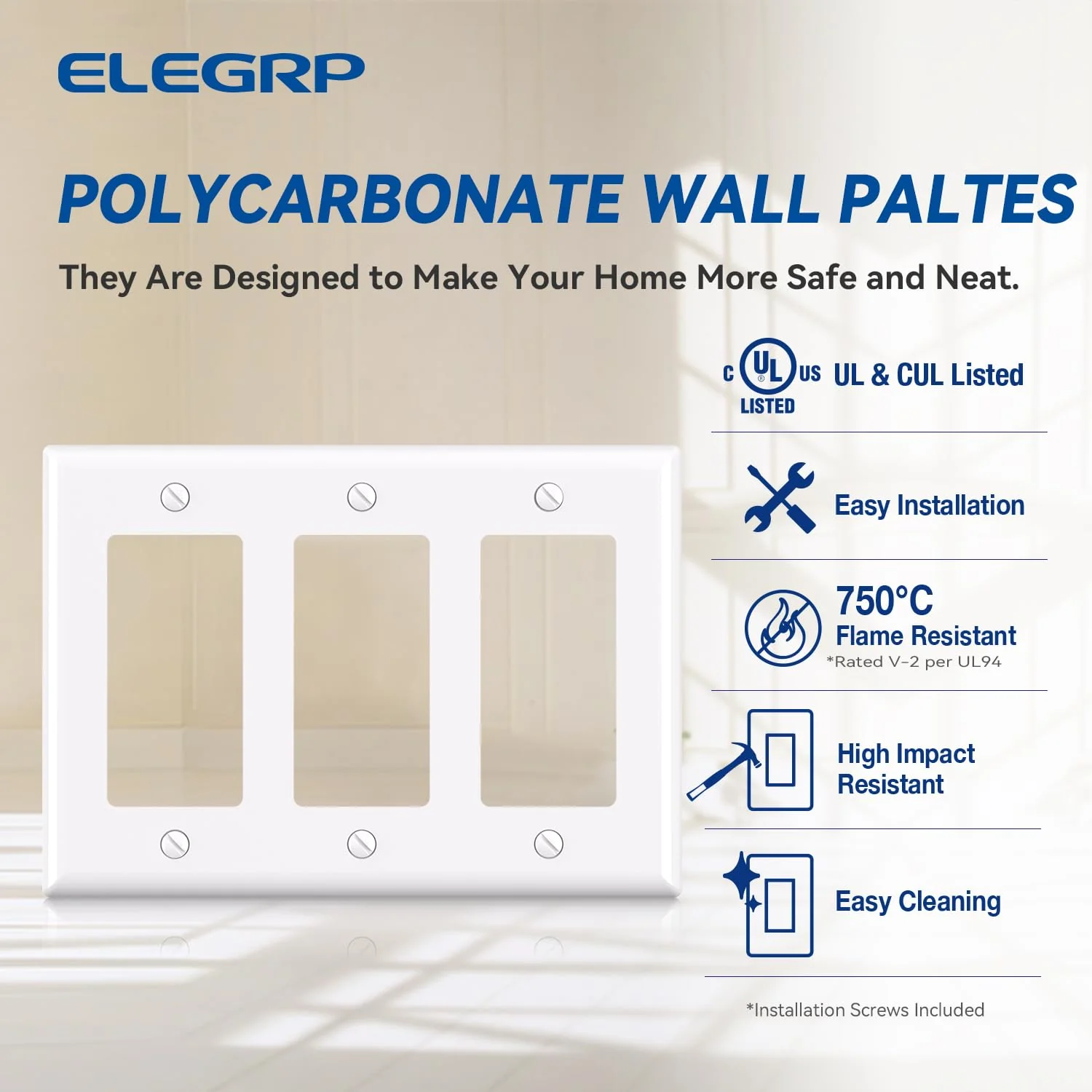 ELEGRP Decorative Wall Plates , 1-Gang, 2-Gang, 3-Gang, Screwless Design, Unbreakable Thermoplastic - Image 15