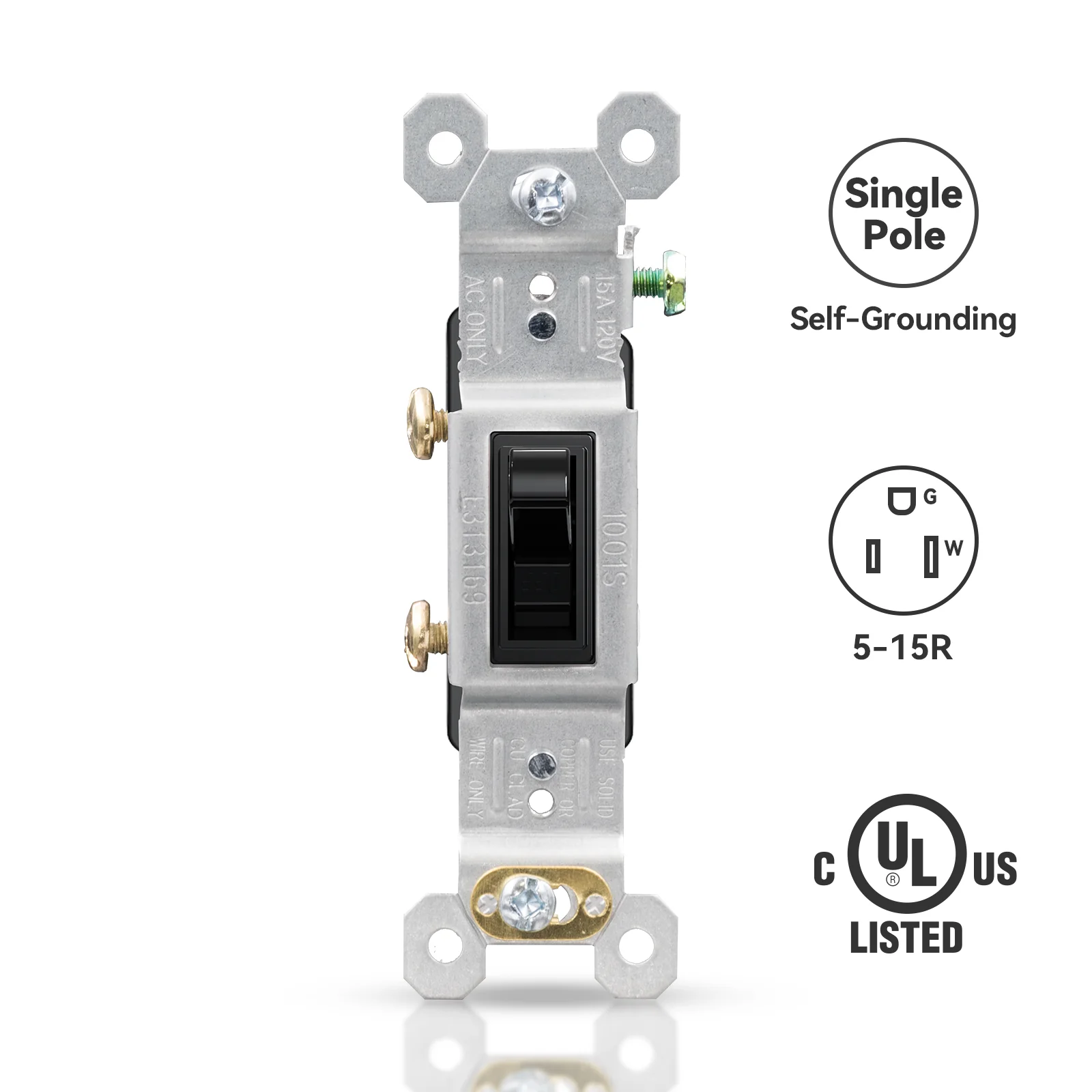 Single Pole Toggle Light Switch, 15A 120/277V, Self-Grounding, 10-Pack - Image 3
