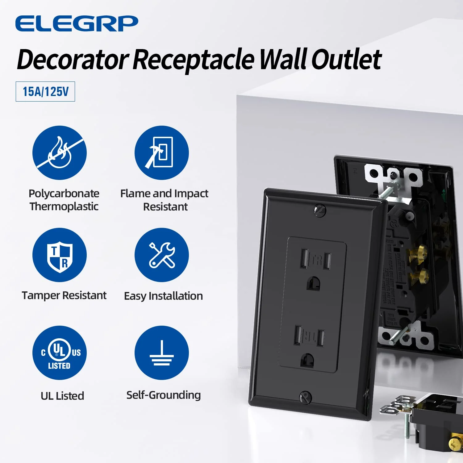 15A 125V, Decorator Wall Outlet Receptacle, Tamper-Resistant, Self-Grounding, 10-Pack - Image 18