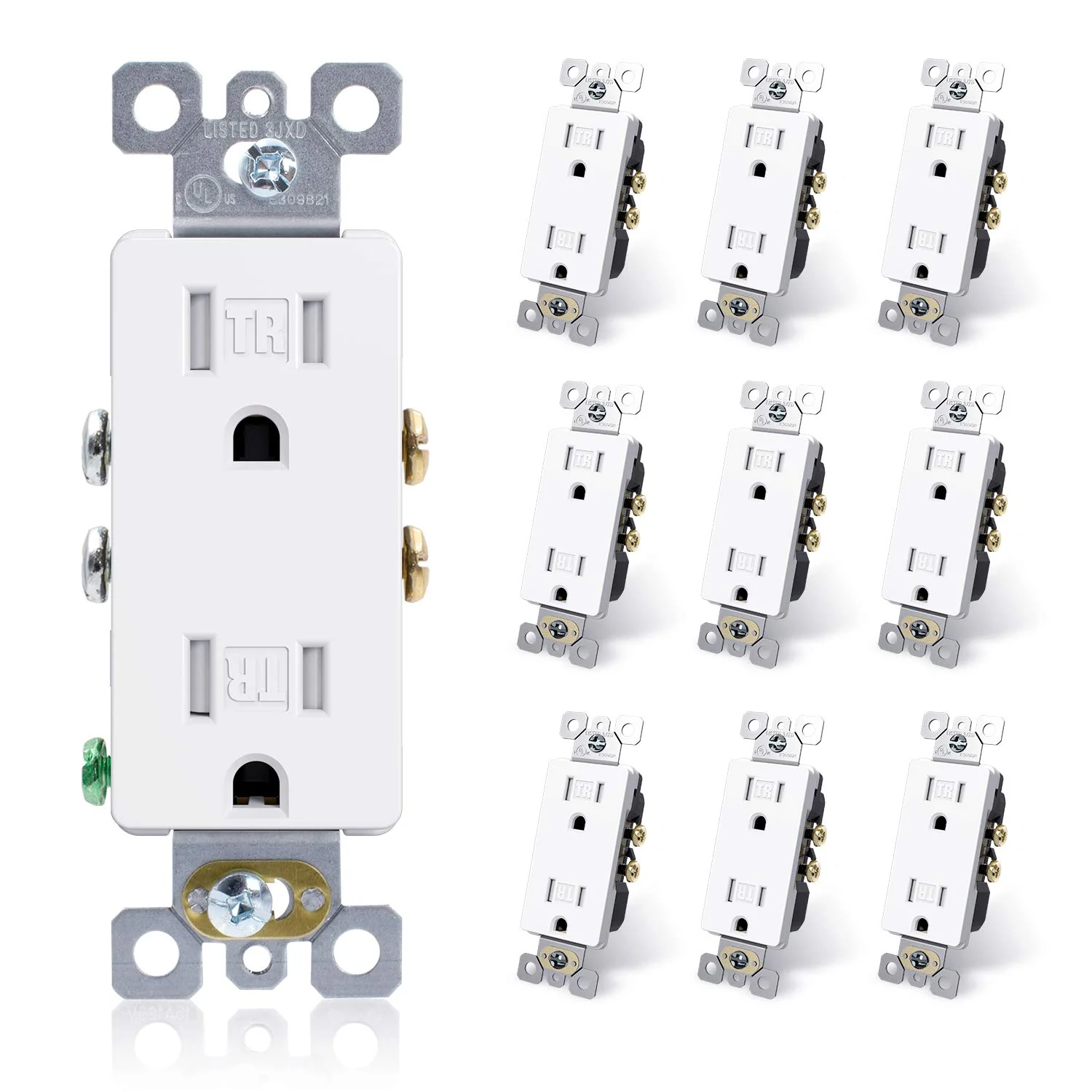 15A 125V, Decorator Wall Outlet Receptacle, Tamper-Resistant, Self-Grounding, 10-Pack - Image 3
