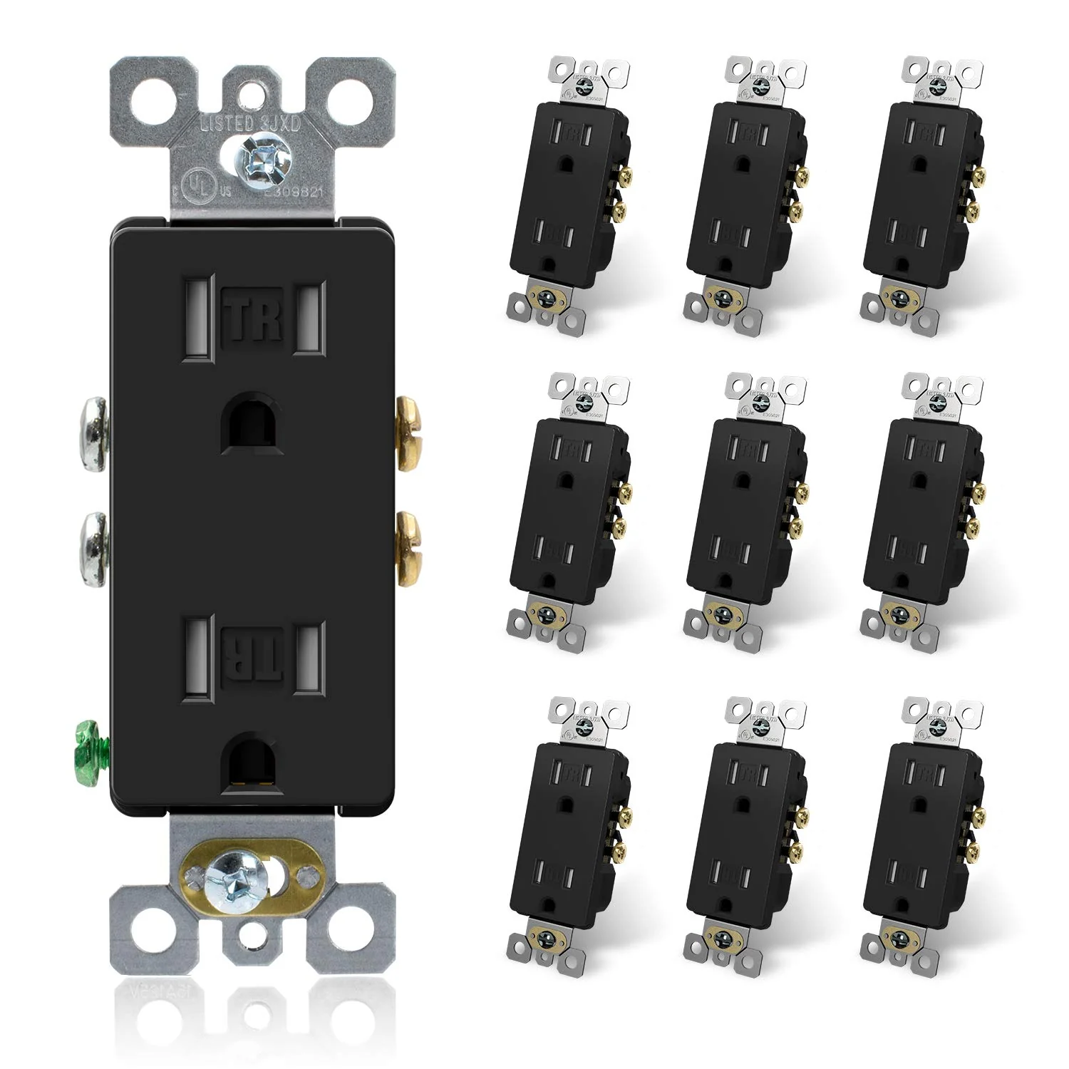 15A 125V, Decorator Wall Outlet Receptacle, Tamper-Resistant, Self-Grounding, 10-Pack - Image 5
