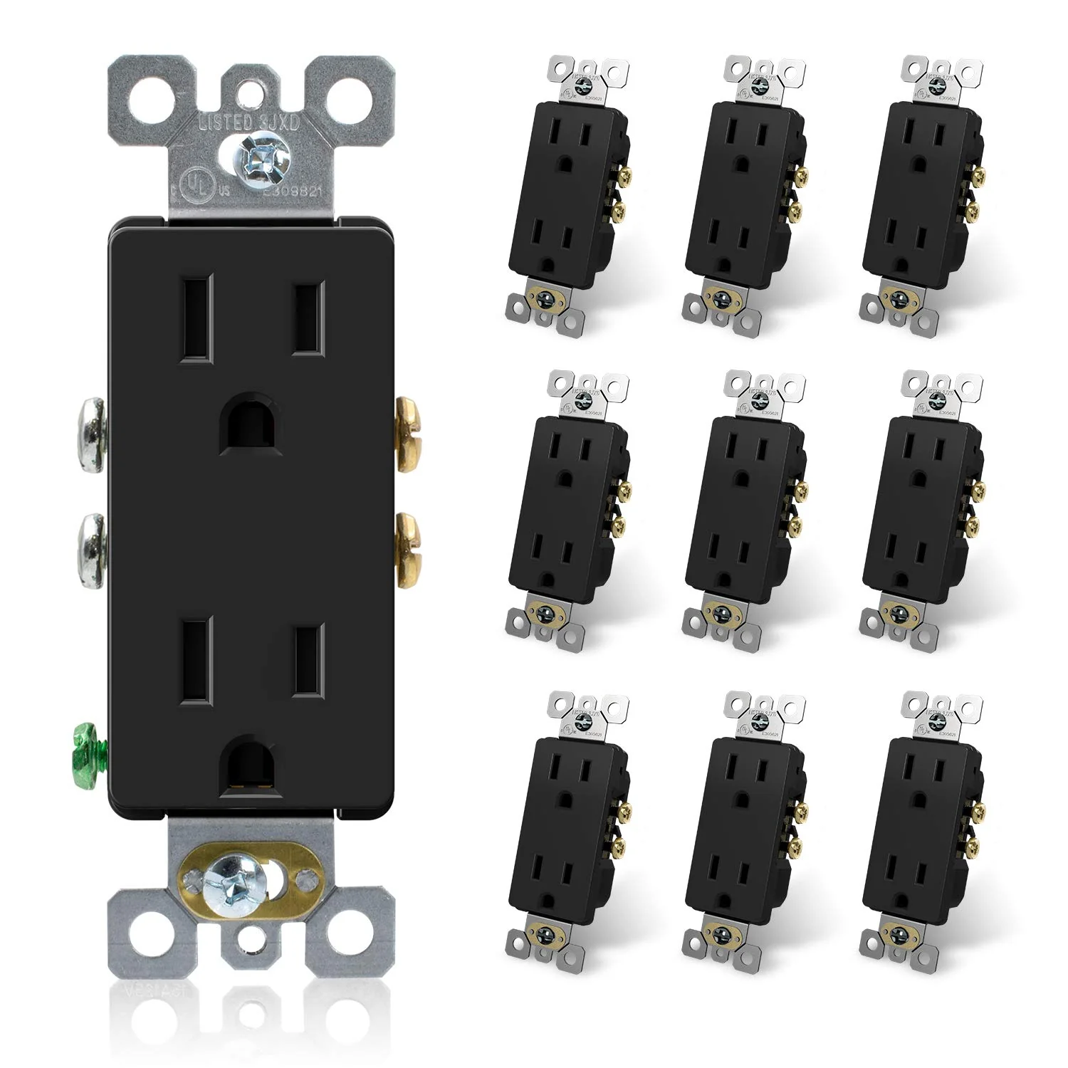 15A 125V, Decorator Wall Outlet Receptacle, Self-Grounding, NEMA 5-15R, 10-Pack - Image 4