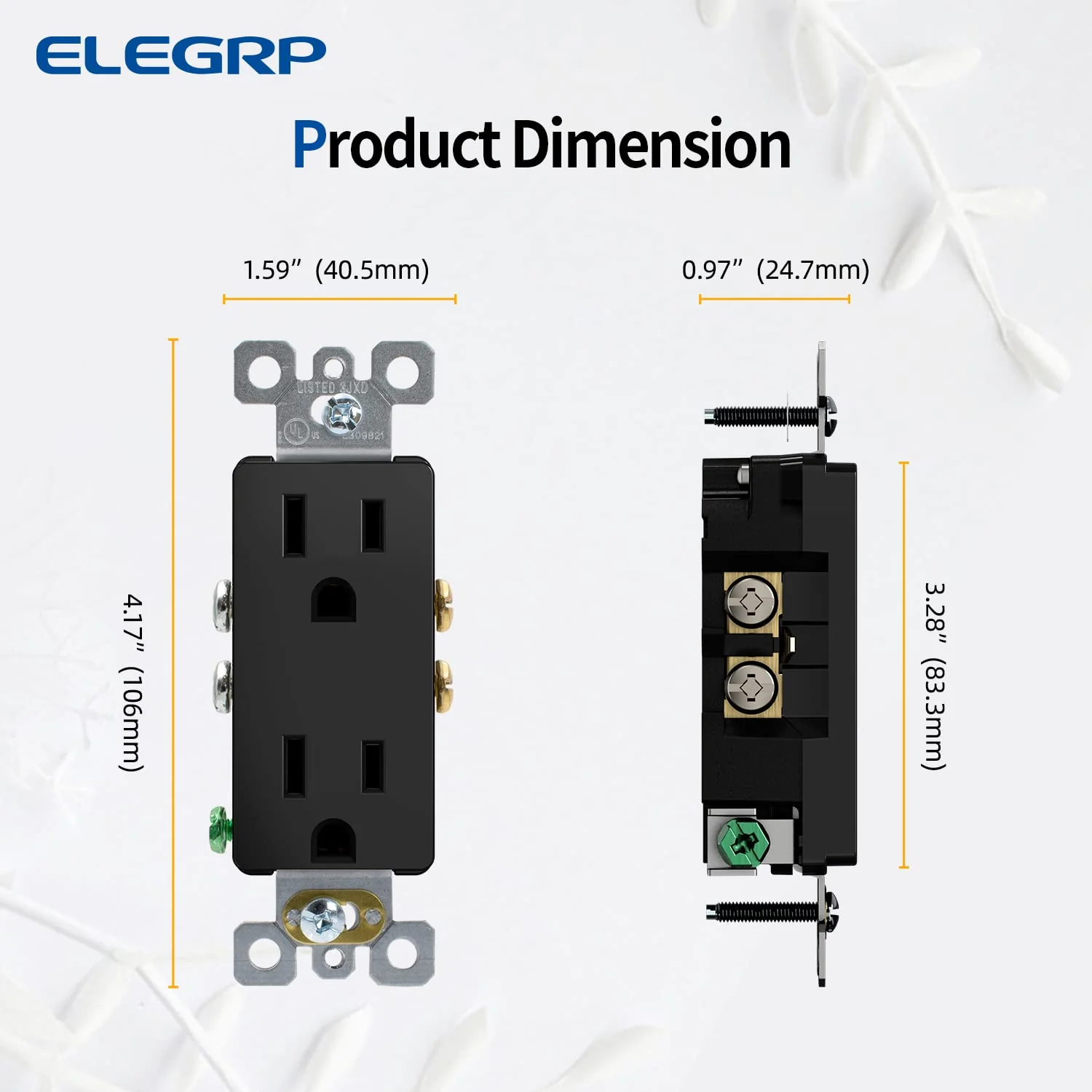 15A 125V, Decorator Wall Outlet Receptacle, Self-Grounding, NEMA 5-15R, 10-Pack - Image 9