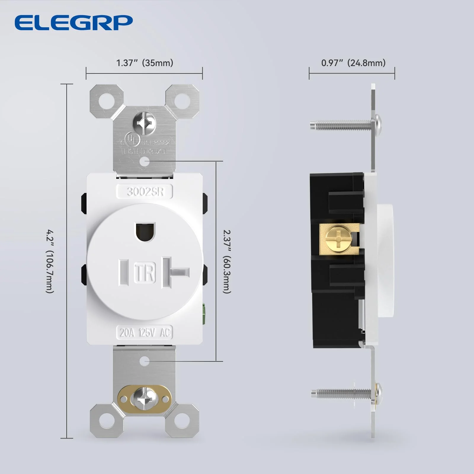 20A 125V, Decorator Wall Outlet Receptacle, Tamper-Resistant, Self-Grounding, NEMA 5-20R, 2-Pack - Image 6