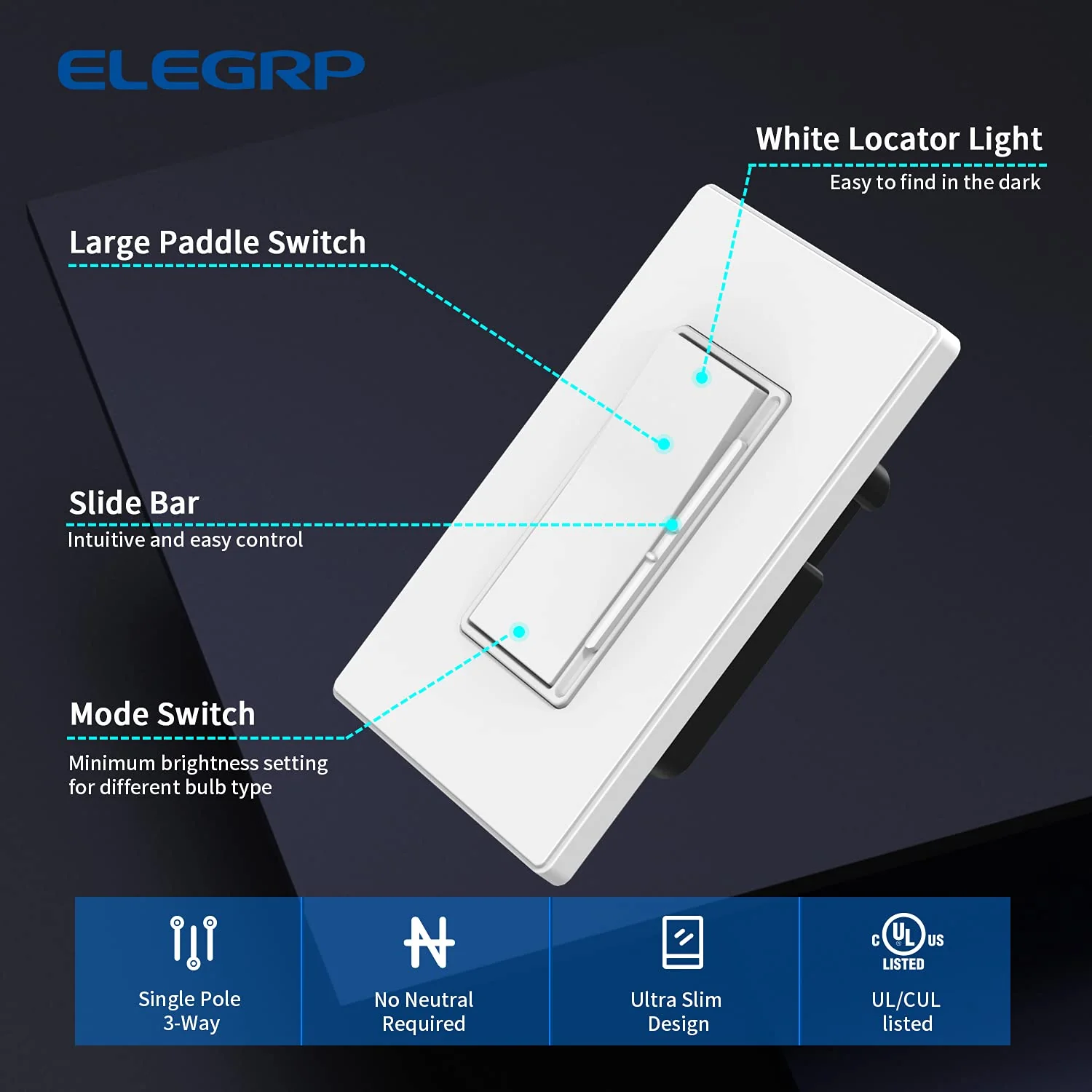 Digital Slide Dimmer Switch for LED/CFL/Incandescent Bulbs, Single Pole/3-Way - Image 6